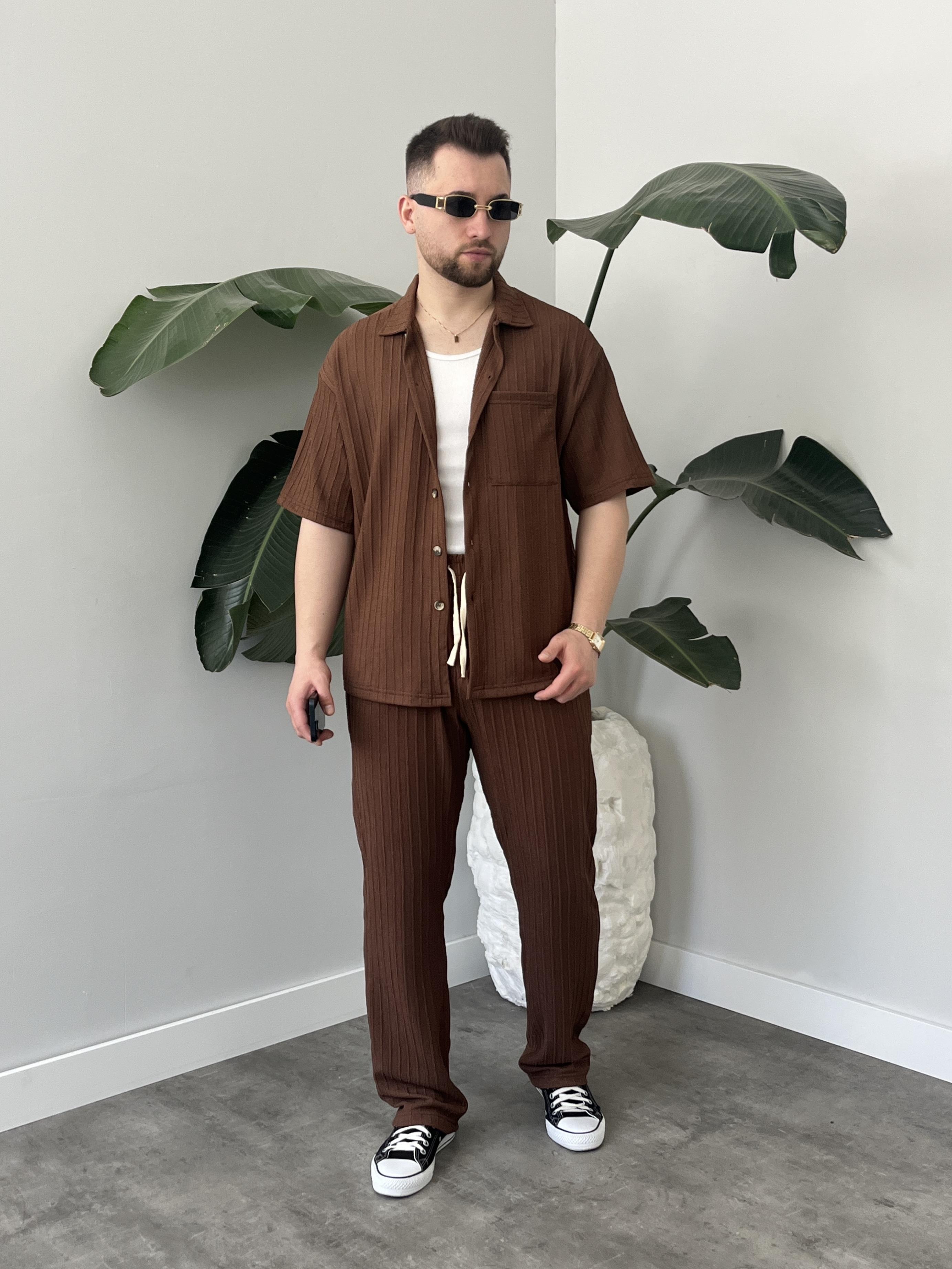 Romero Kahverengi Desenli Oversize Takım