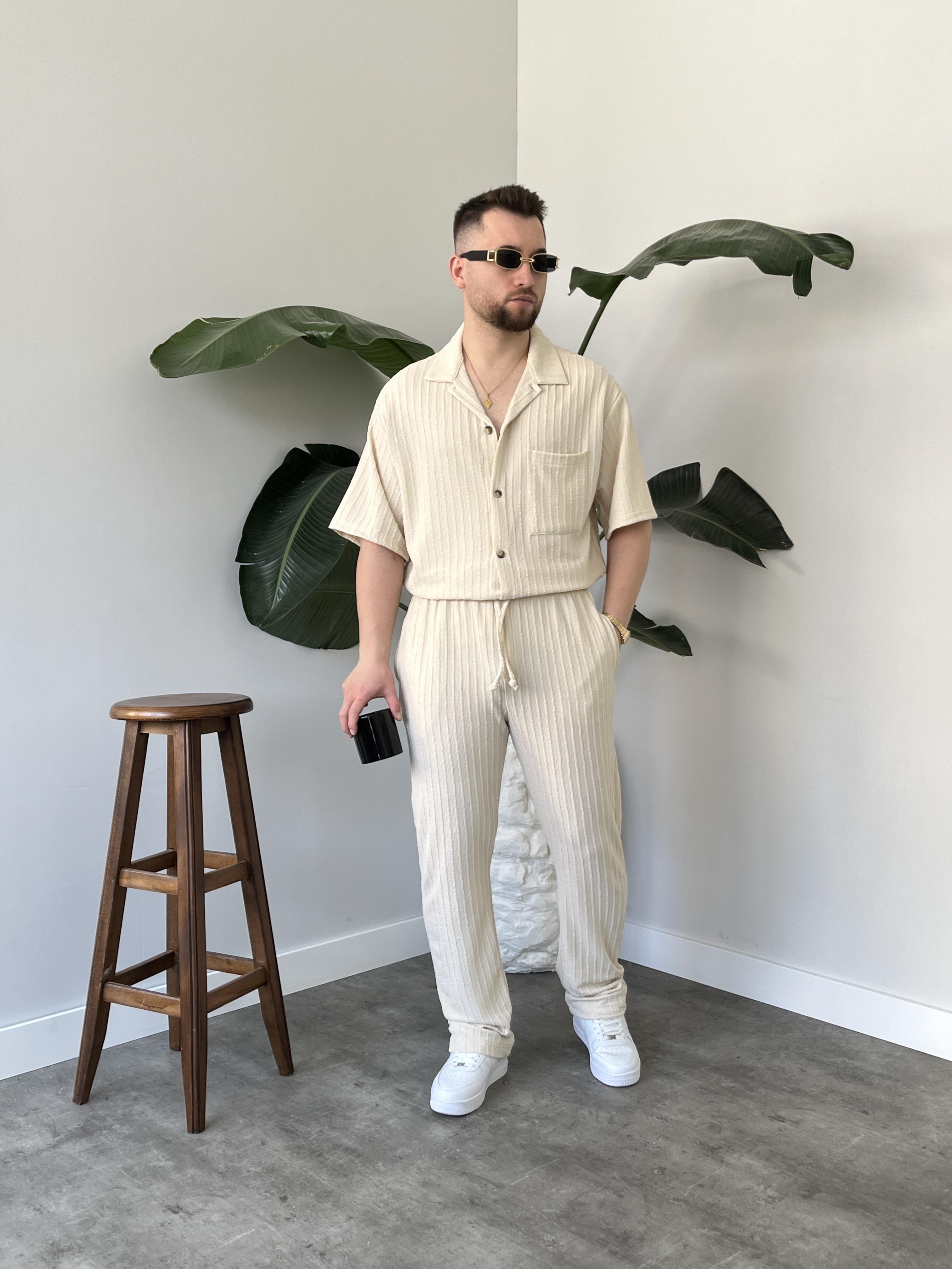 Romero Krem Desenli Oversize Takım