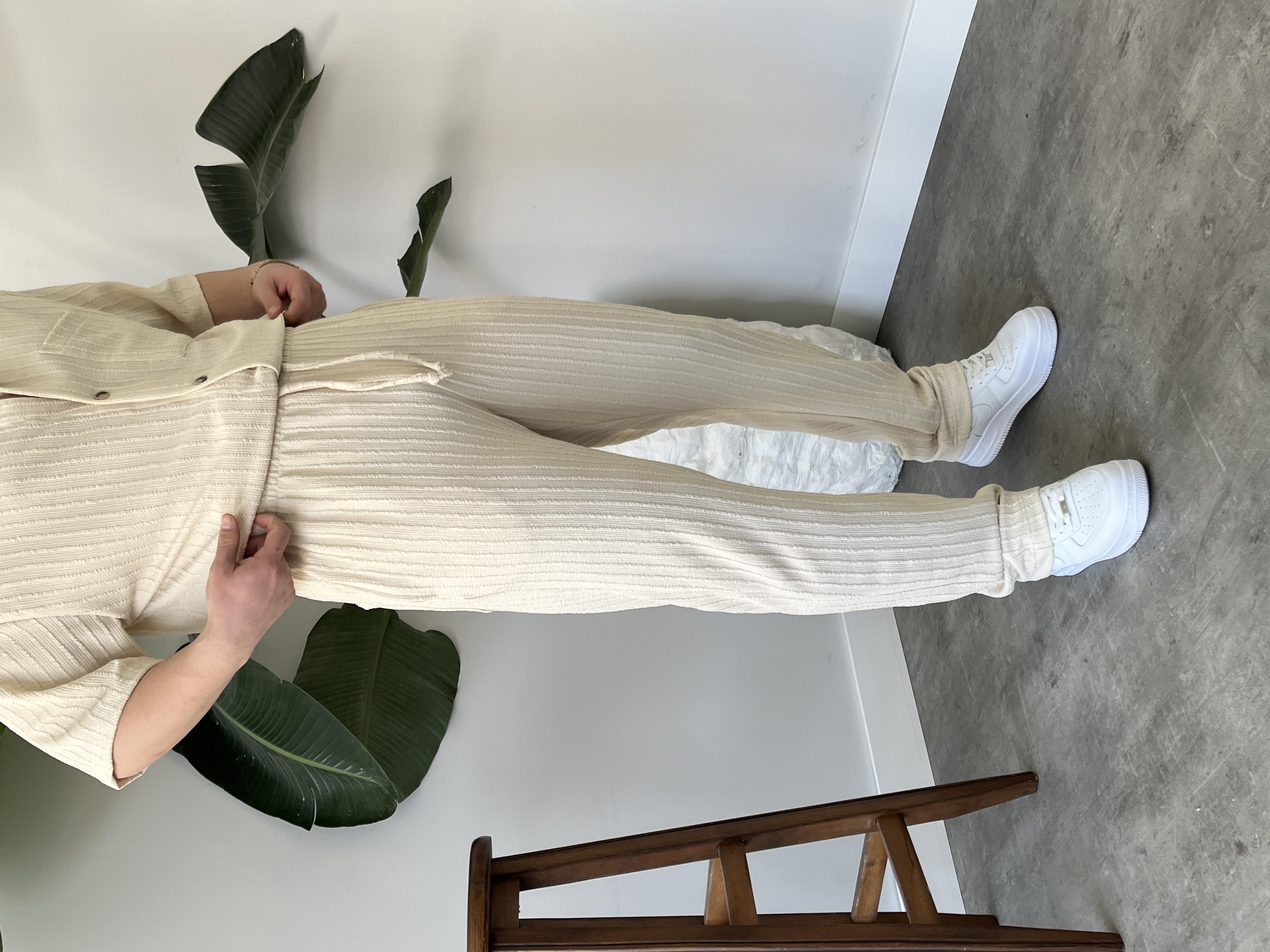 Romero Krem Desenli Oversize Takım