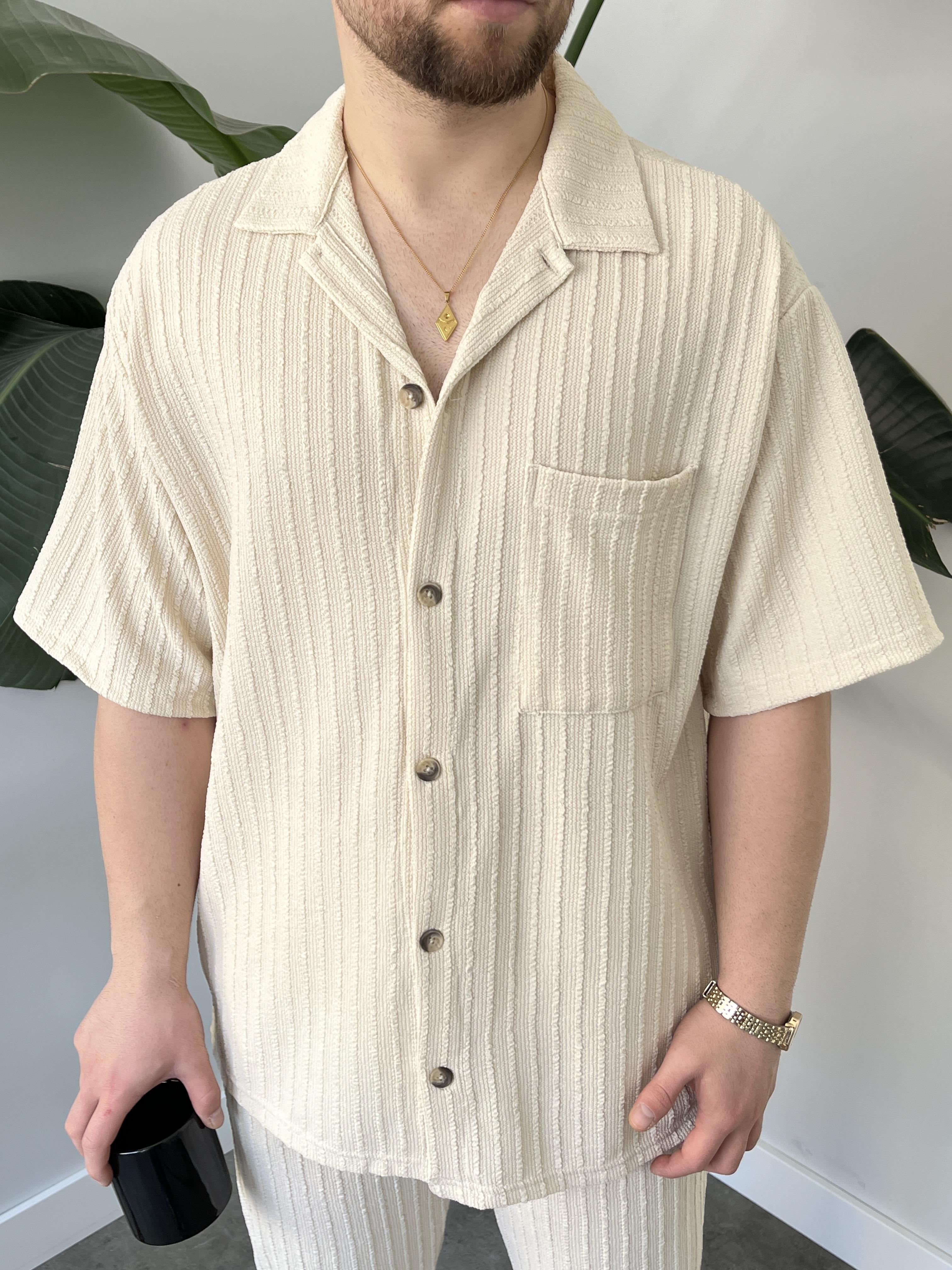 Romero Krem Desenli Oversize Takım