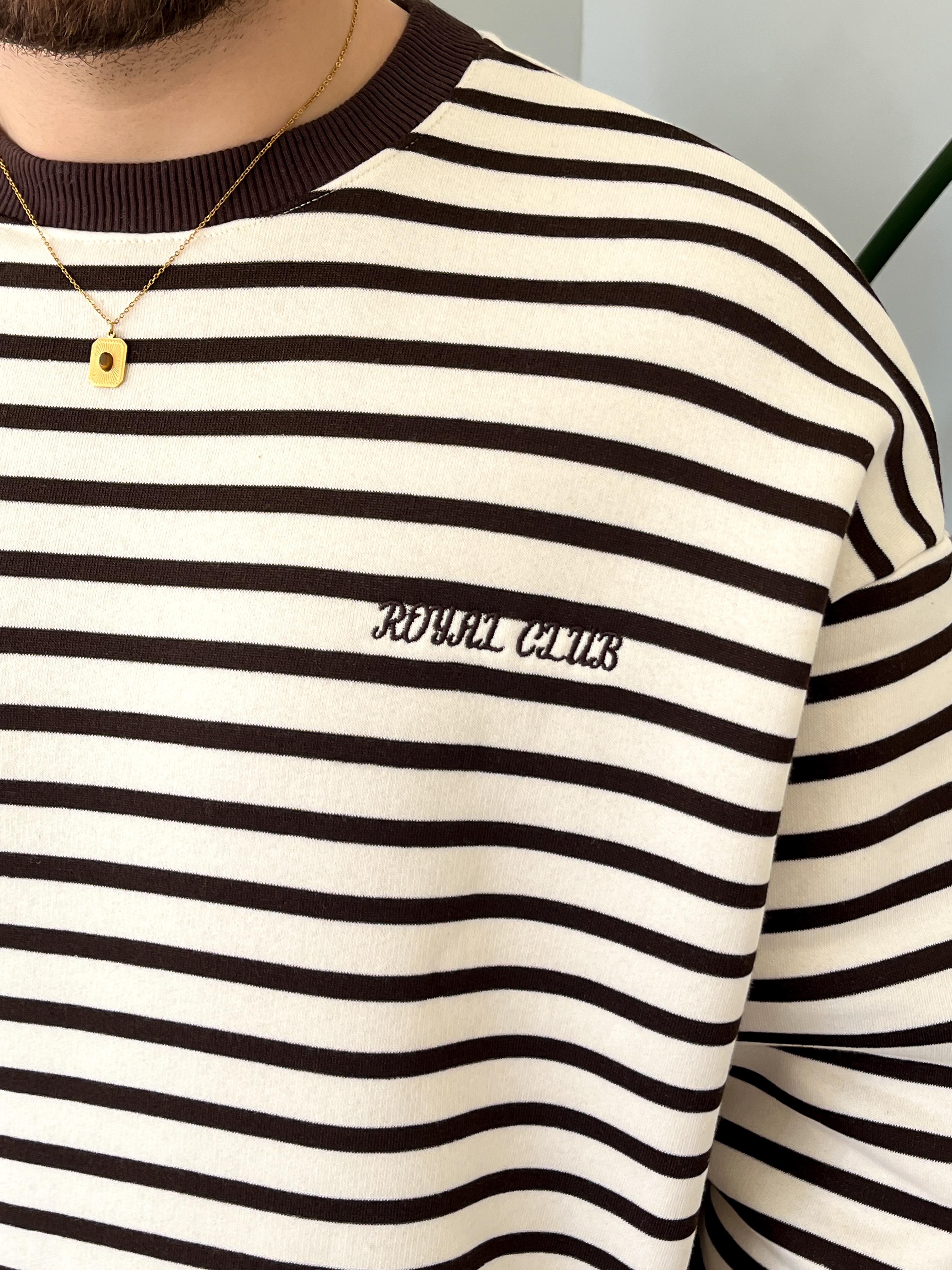 Royal Club Acı Kahve Çizgili Üç İplik Şardonlu Sweatshirt