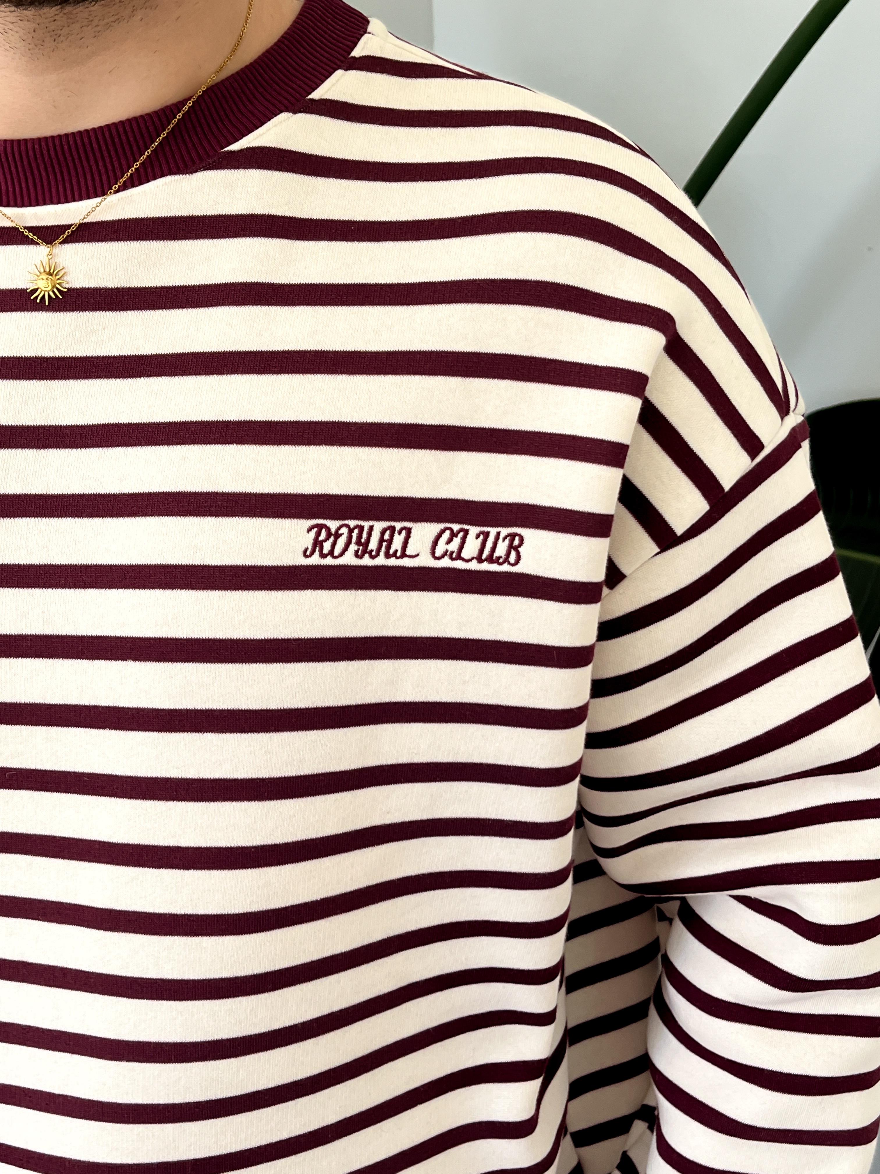 Royal Club Bordo Çizgili Üç İplik Şardonlu Sweatshirt