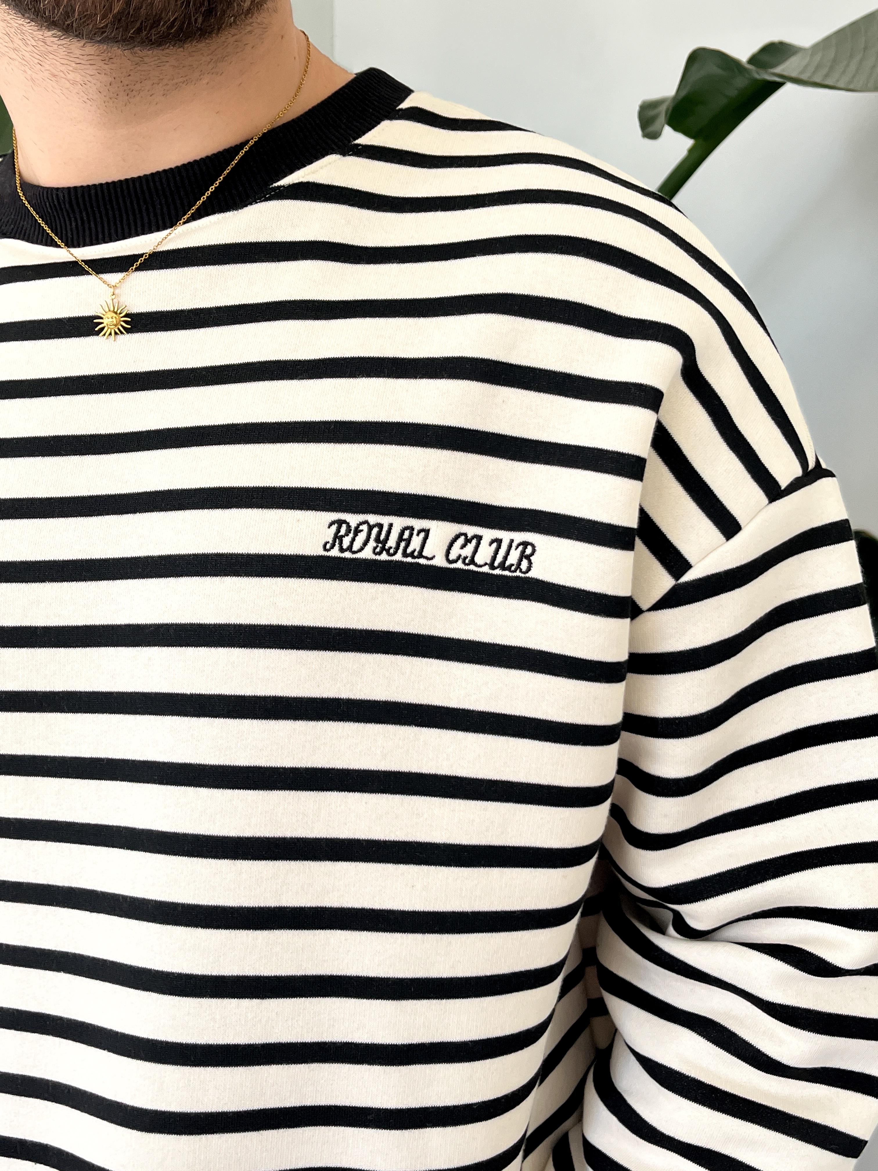 Royal Club Siyah Çizgili Üç İplik Şardonlu Sweatshirt