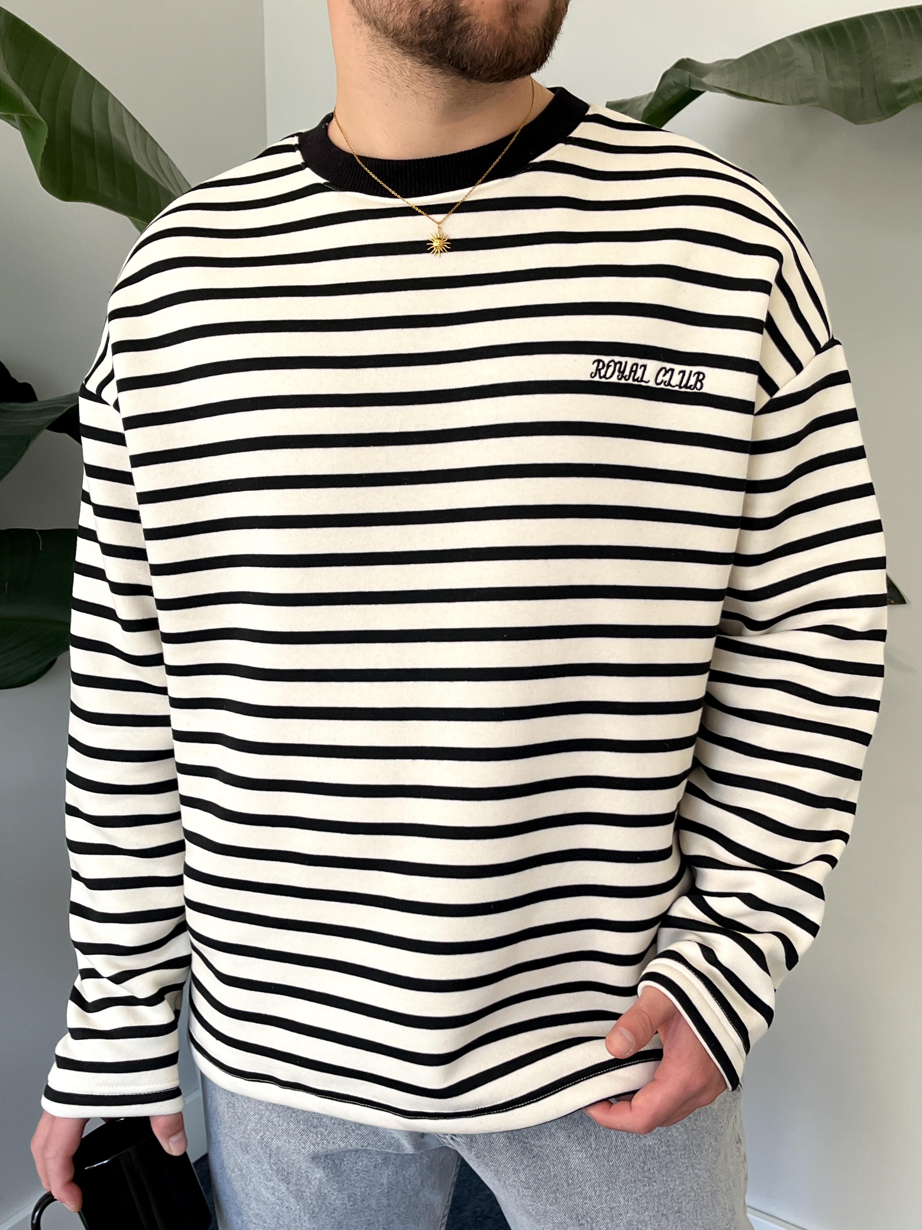 Royal Club Siyah Çizgili Üç İplik Şardonlu Sweatshirt