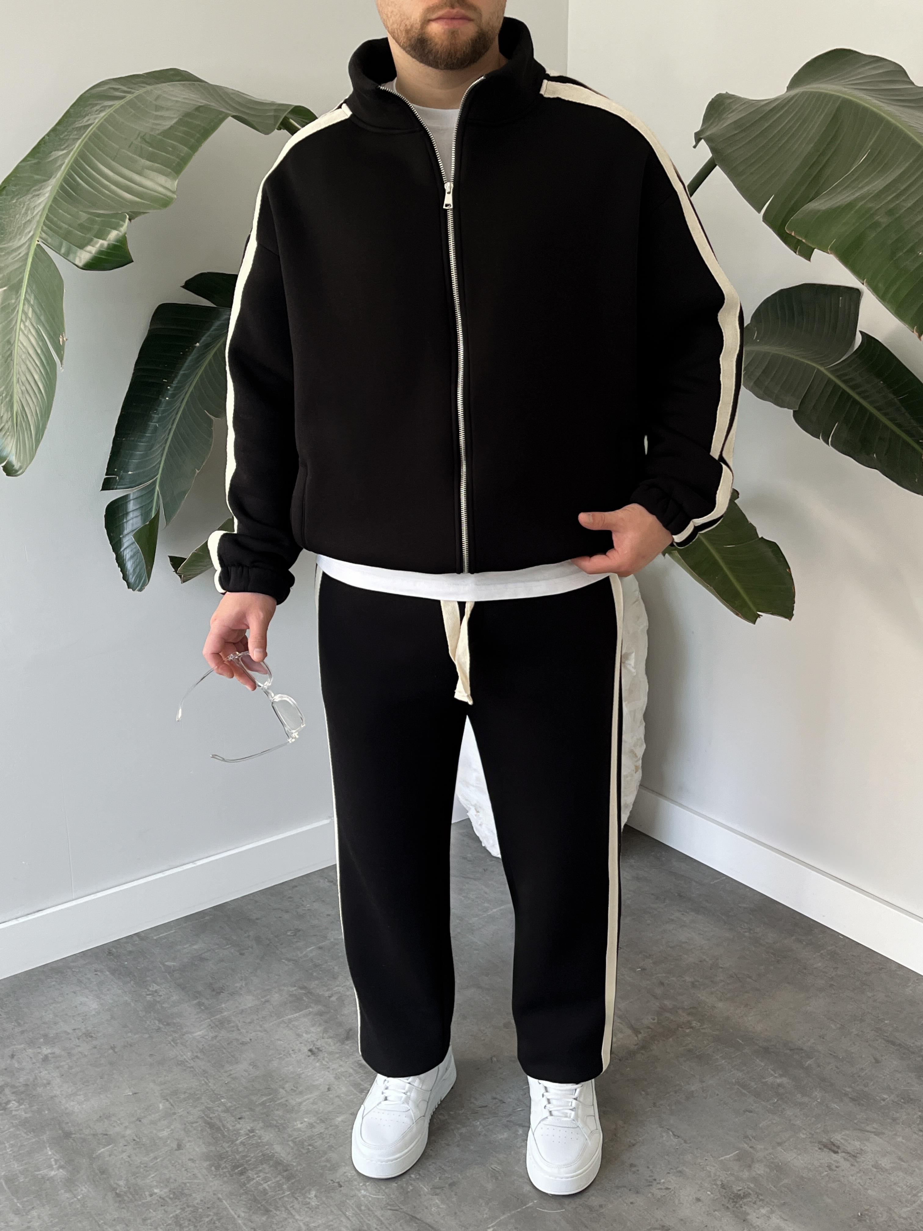 Rush Siyah Şeritli Oversize Eşofman Takımı