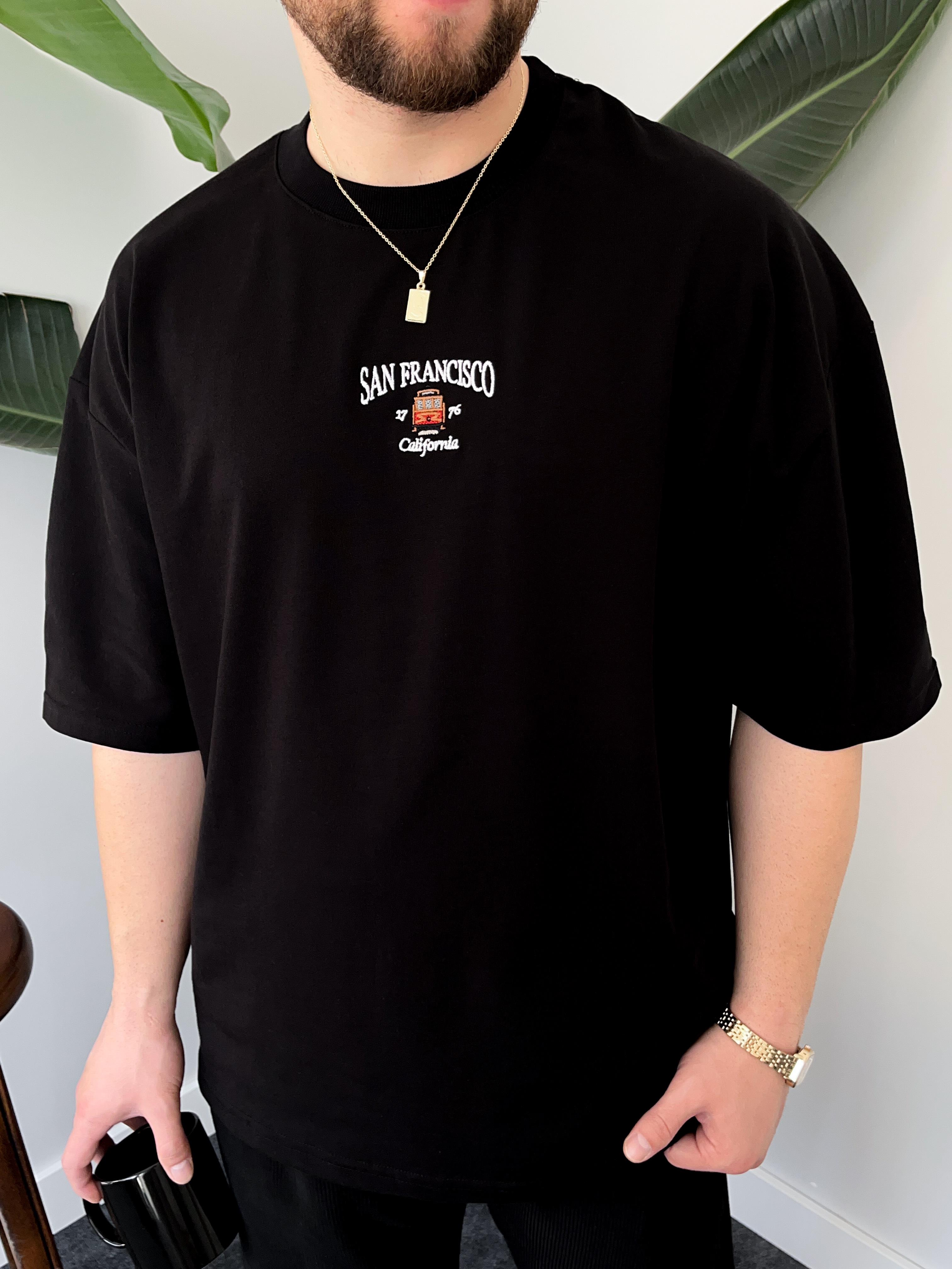San Francisco Nakışlı Siyah Oversize  T-shirt