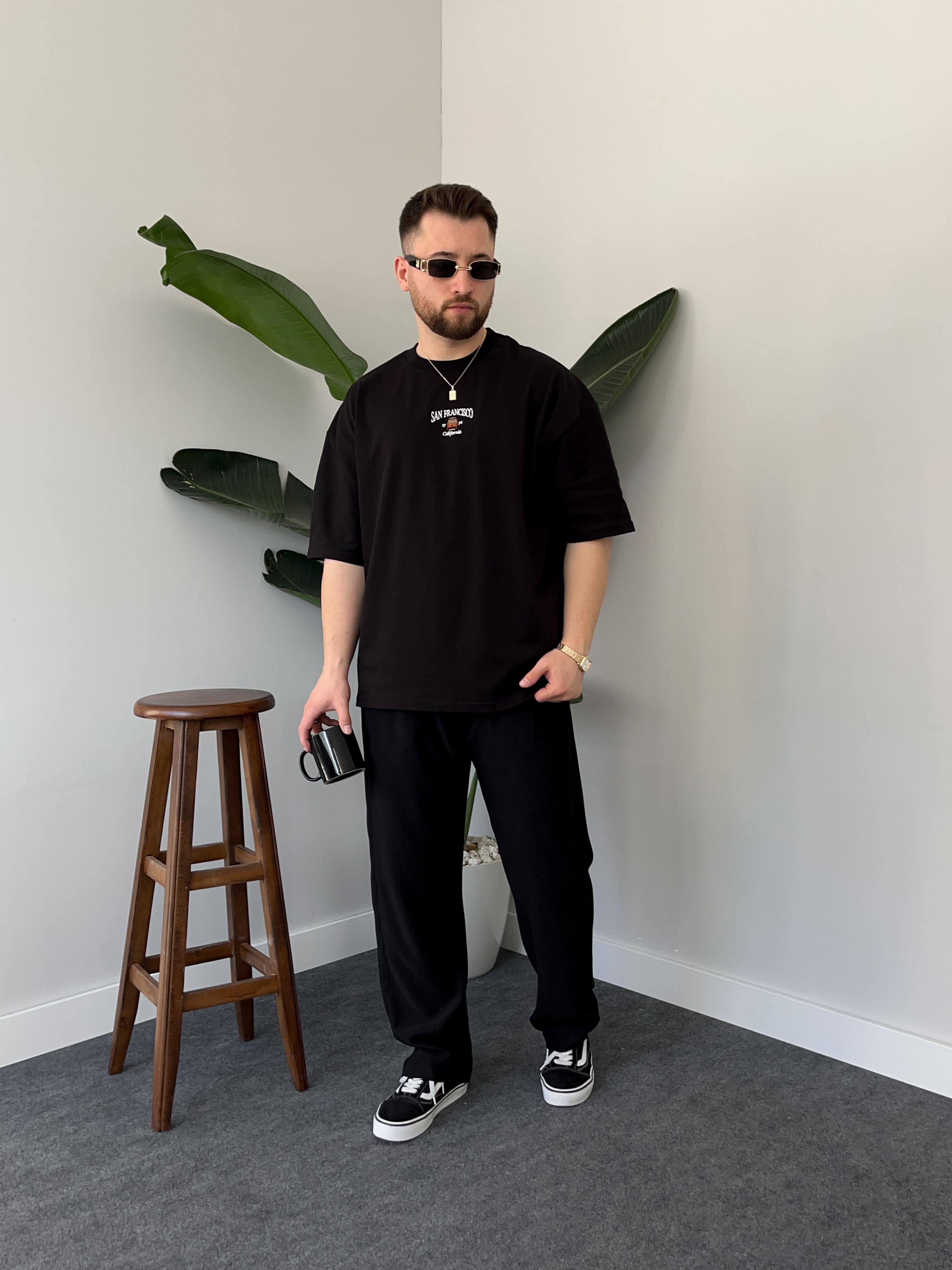 San Francisco Nakışlı Siyah Oversize  T-shirt