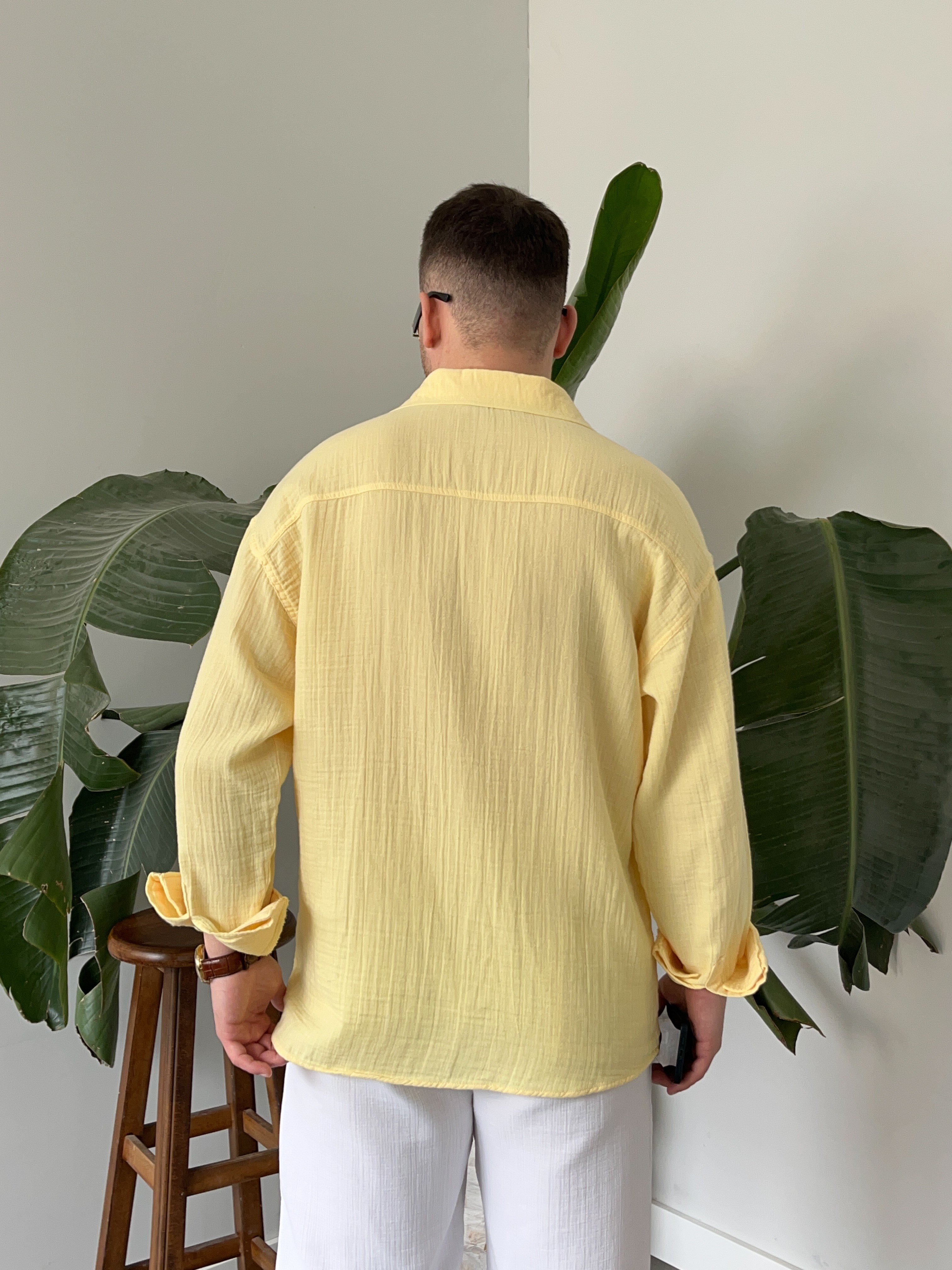 Sarı Premium Müslin Dokulu Oversize Gömlek