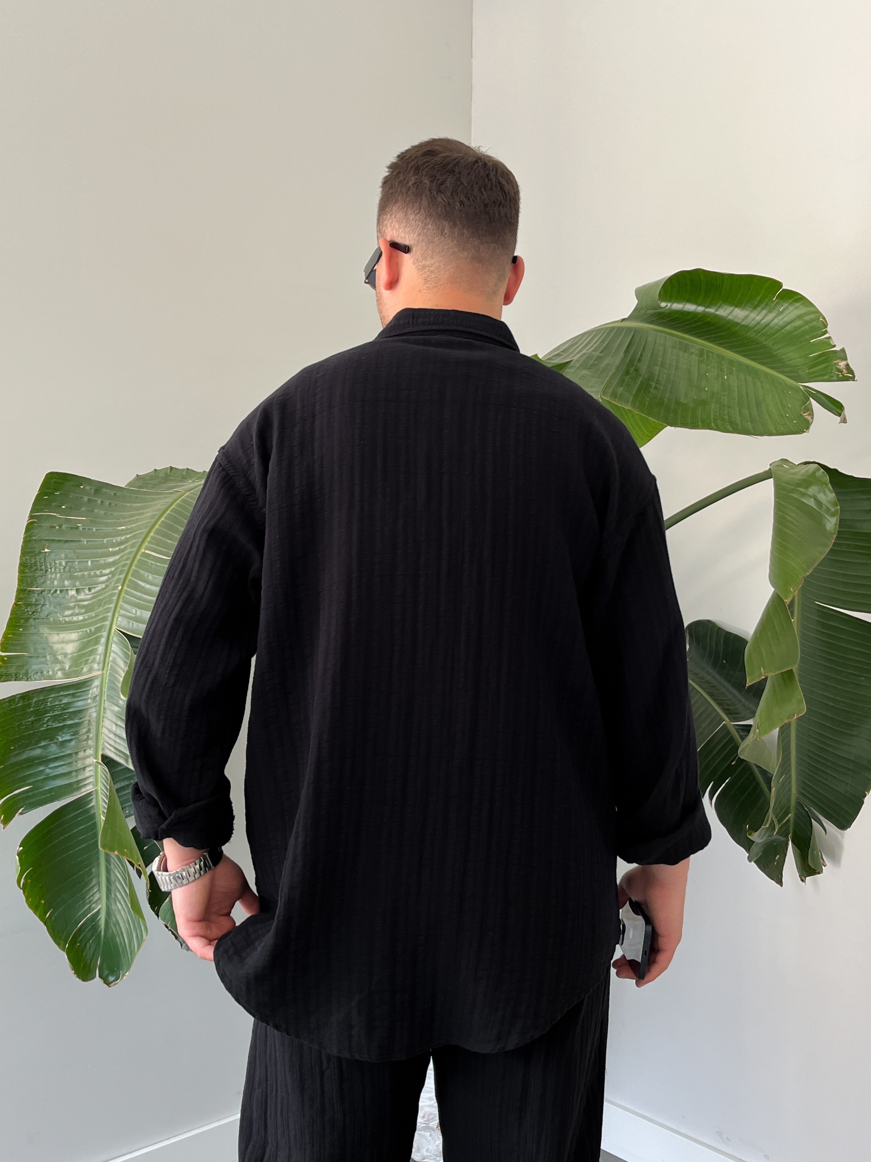Siyah Armürlü Müslin Oversize Takım
