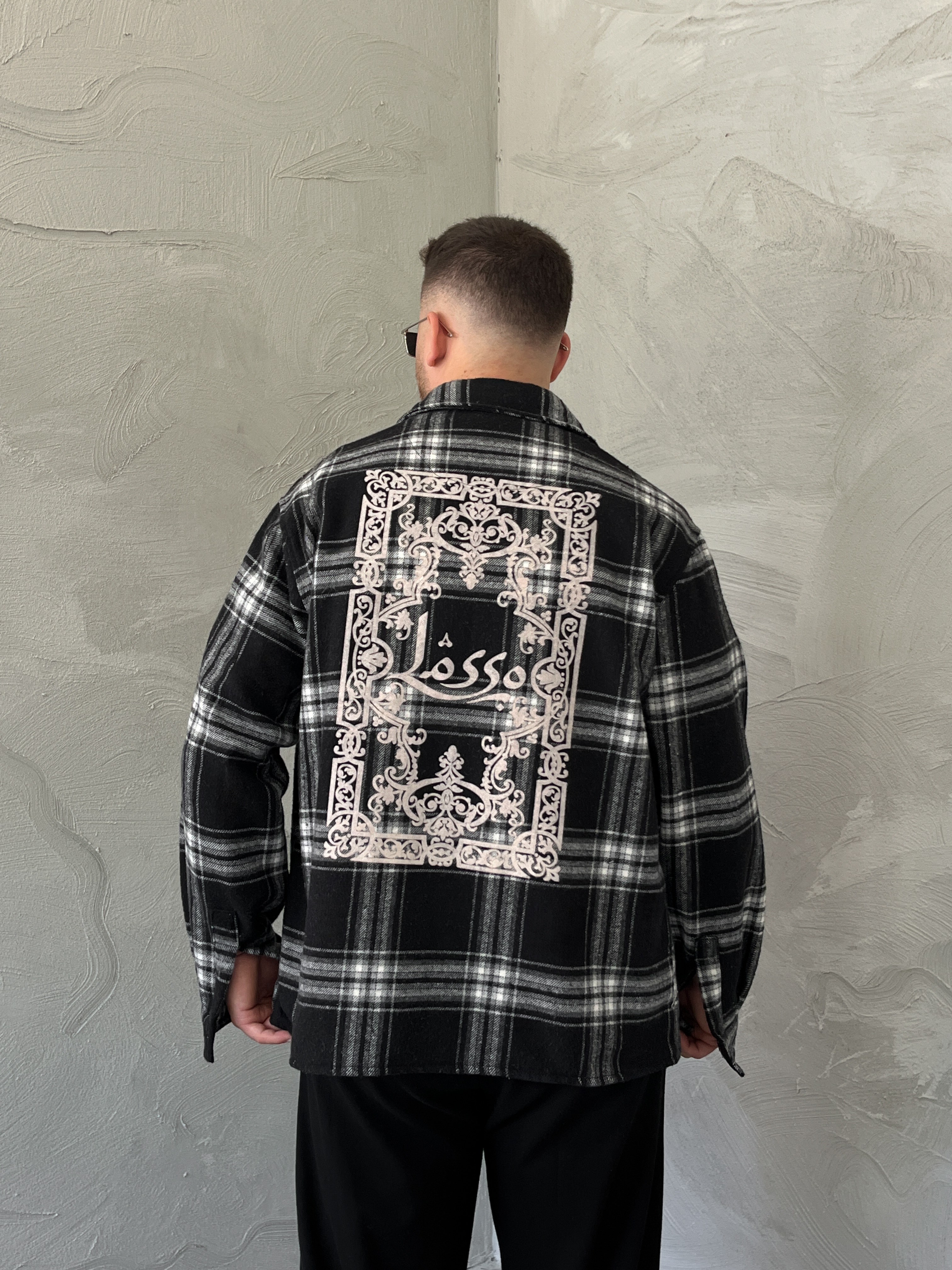 Siyah Baskılı Oversize Ekose Gömlek