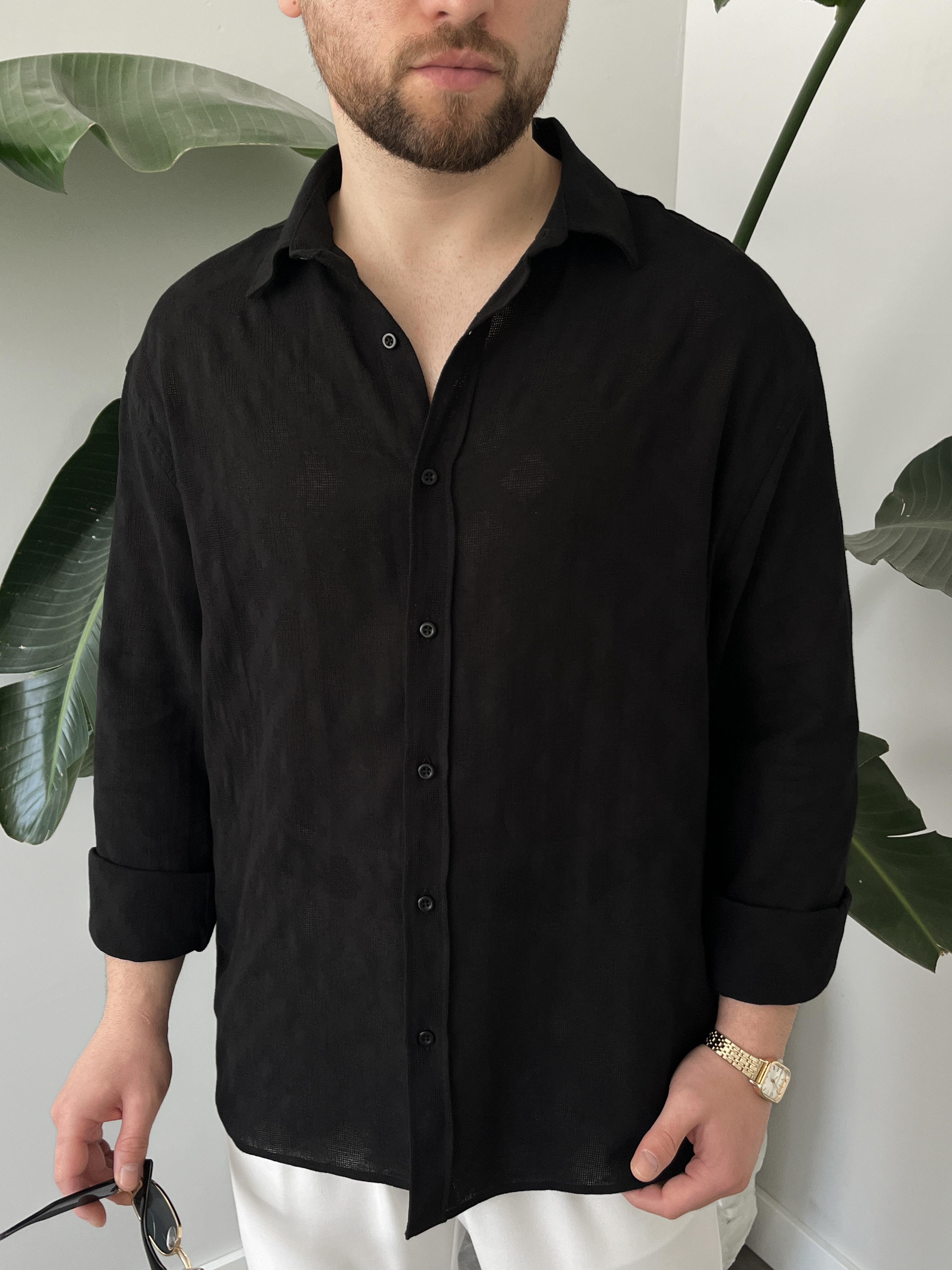 Siyah Casual Desenli Gömlek