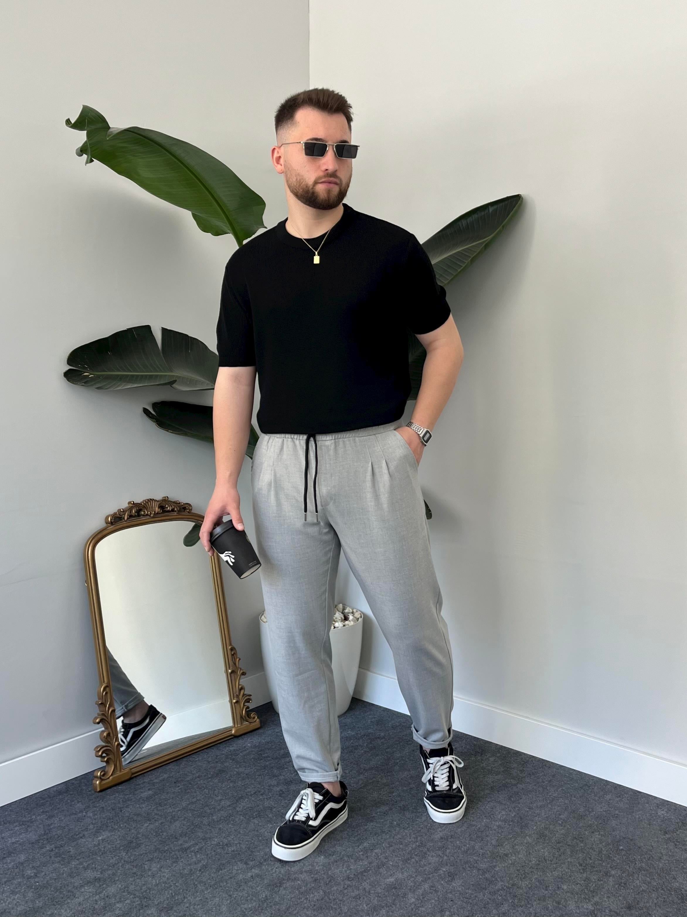 Siyah Casual Örme Triko T-shirt