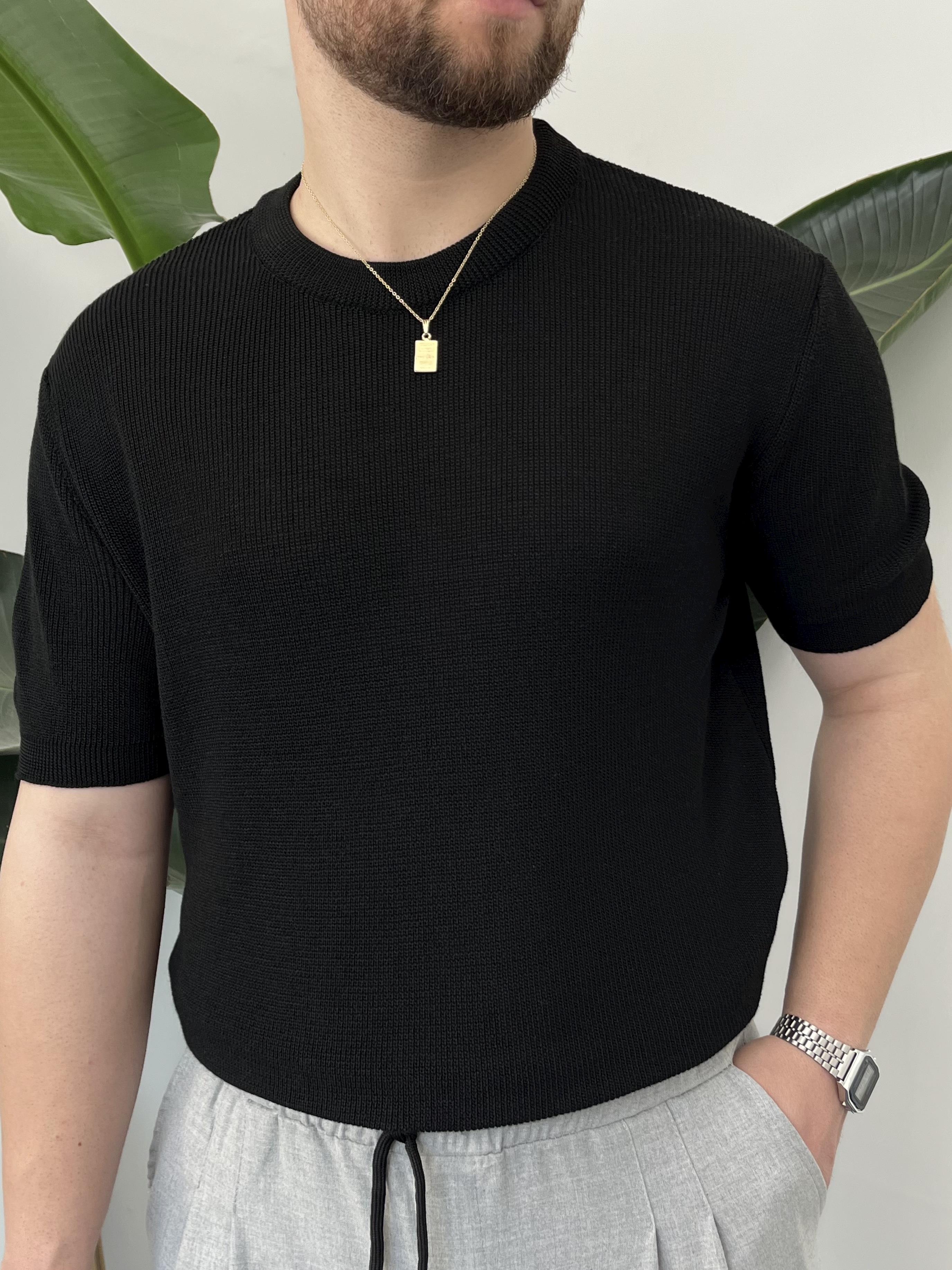 Siyah Casual Örme Triko T-shirt