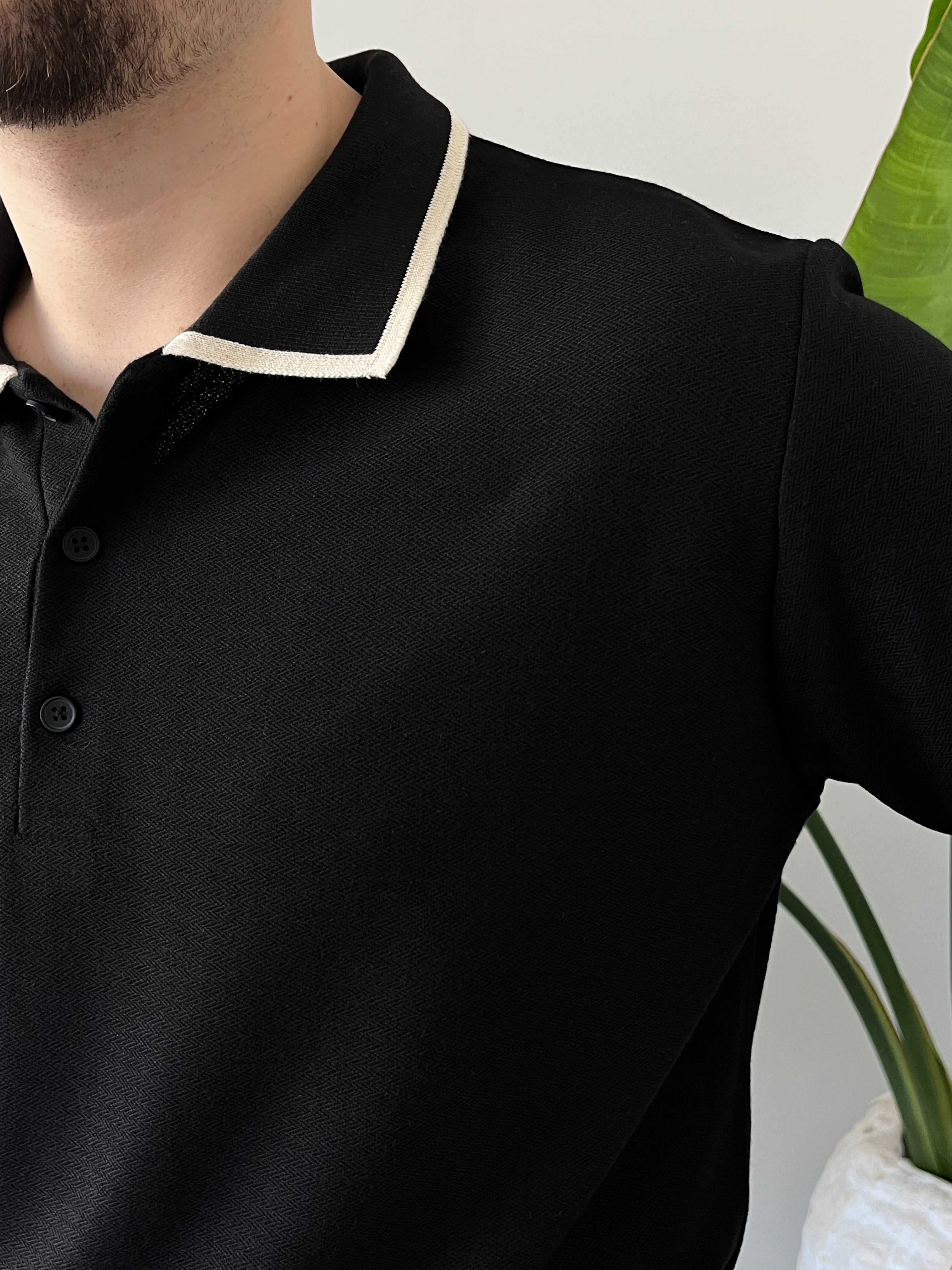 Siyah Çizgi Detay Polo Yaka Triko T-shirt