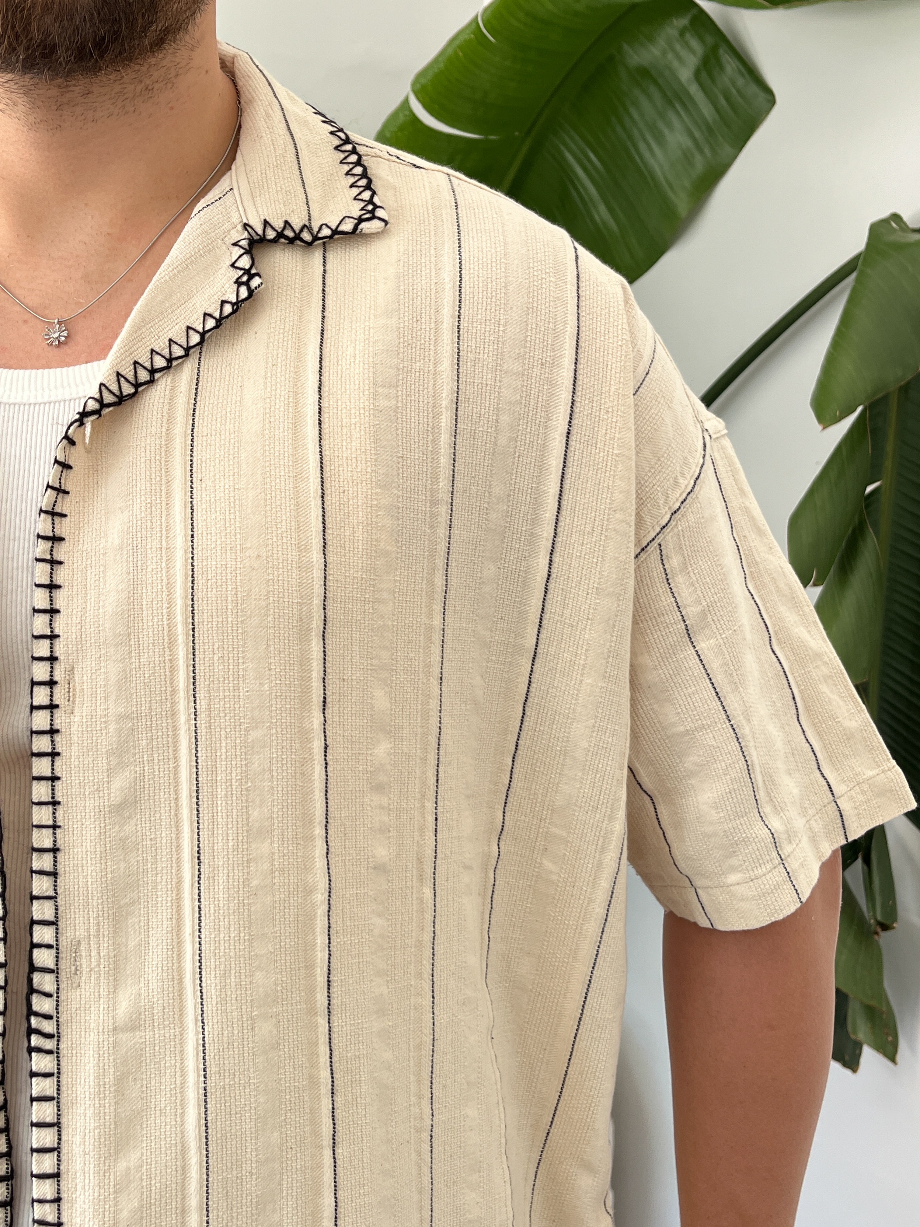 Siyah Çizgili Kontrast Dikiş Oversize Takım