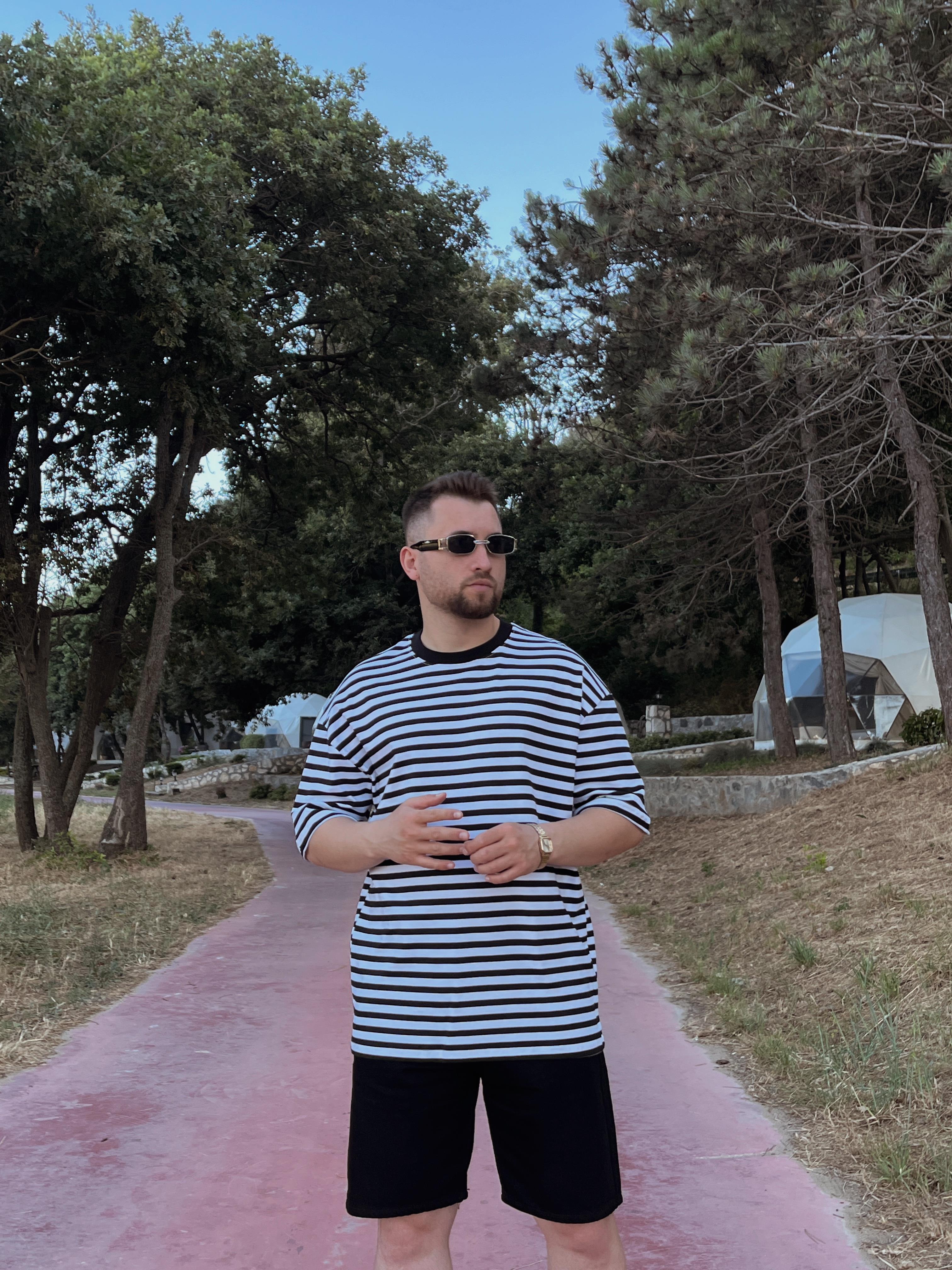 Siyah Çizgili Oversize T-shirt