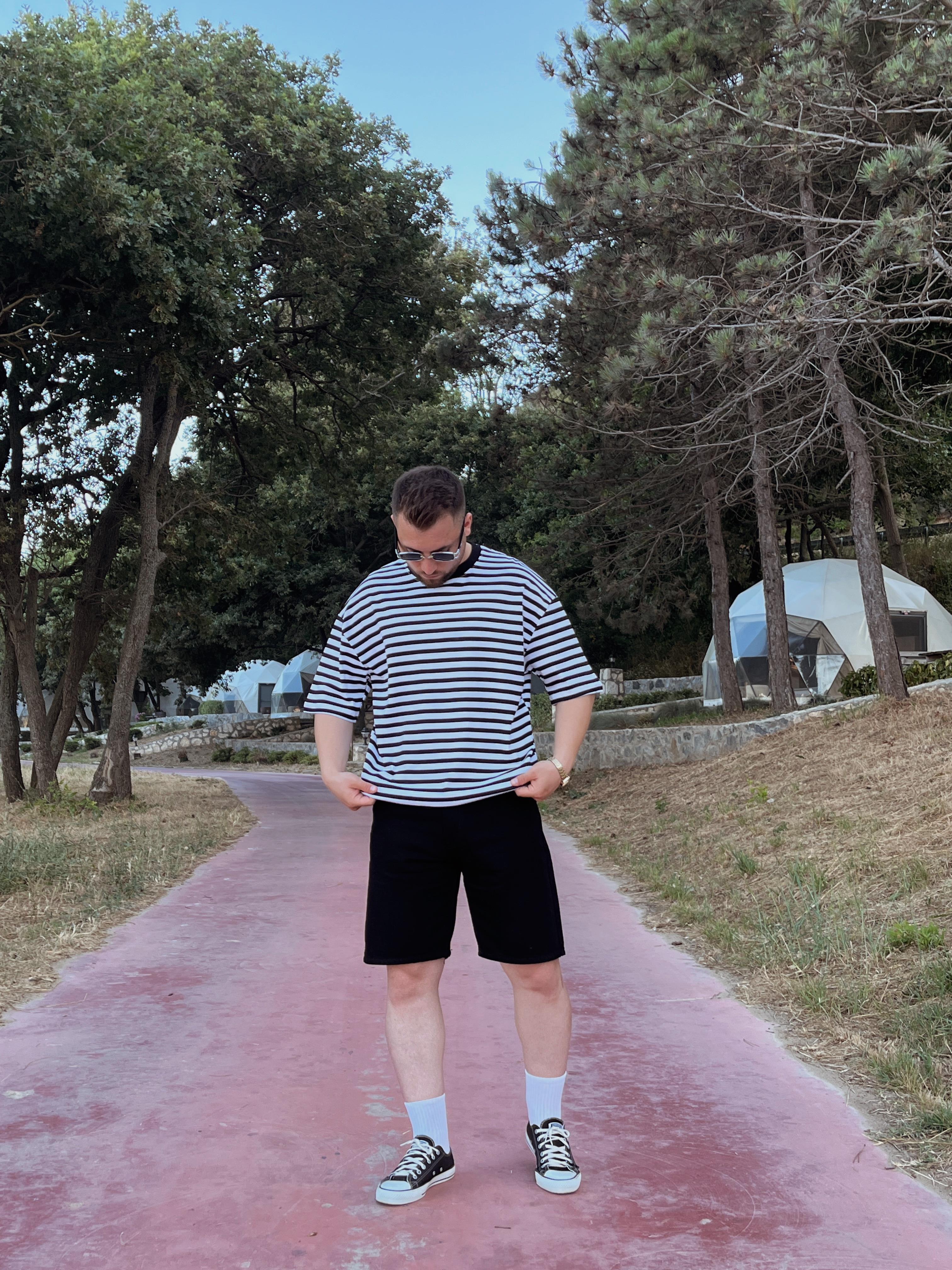 Siyah Çizgili Oversize T-shirt