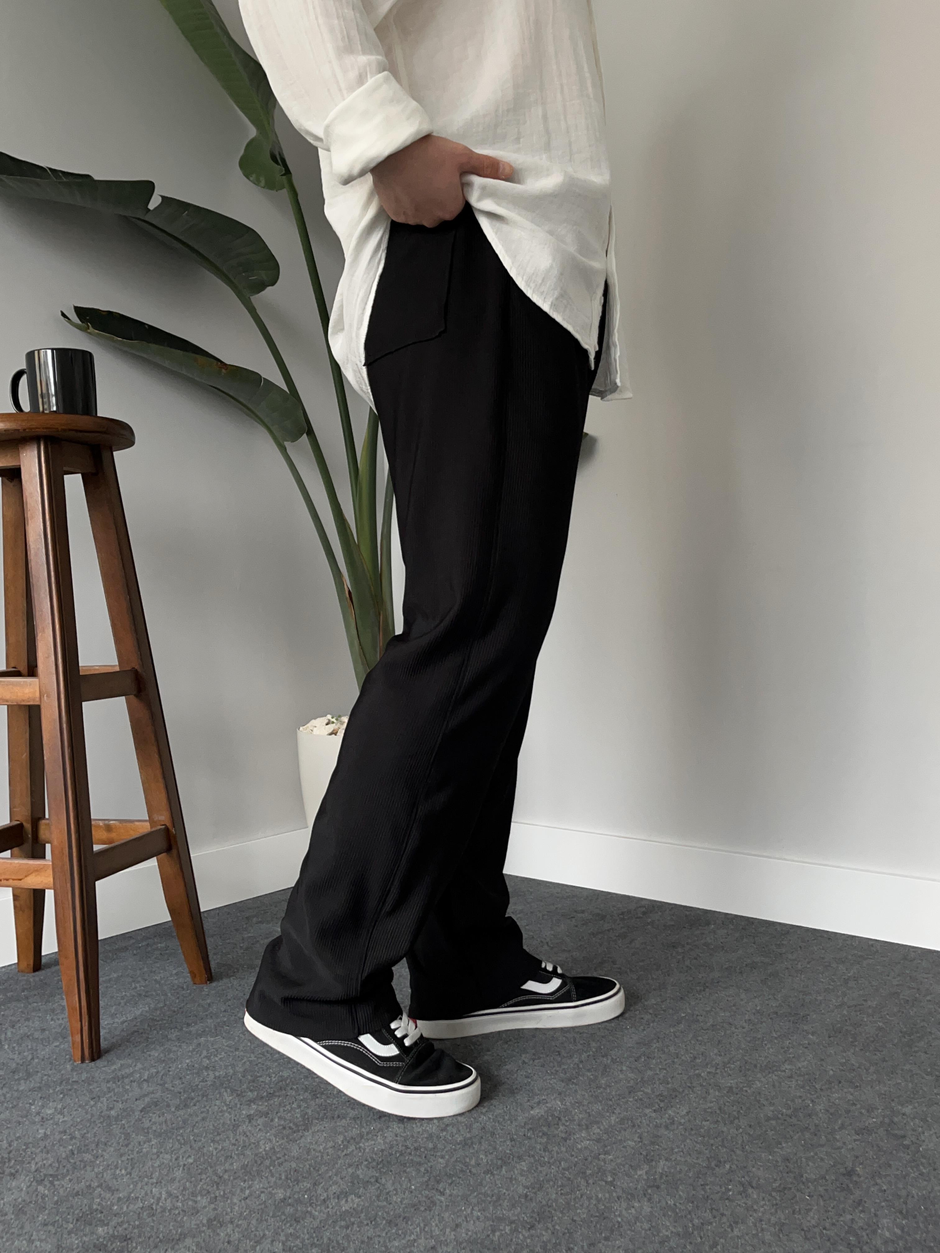 Siyah Fitilli Baggy Pantolon