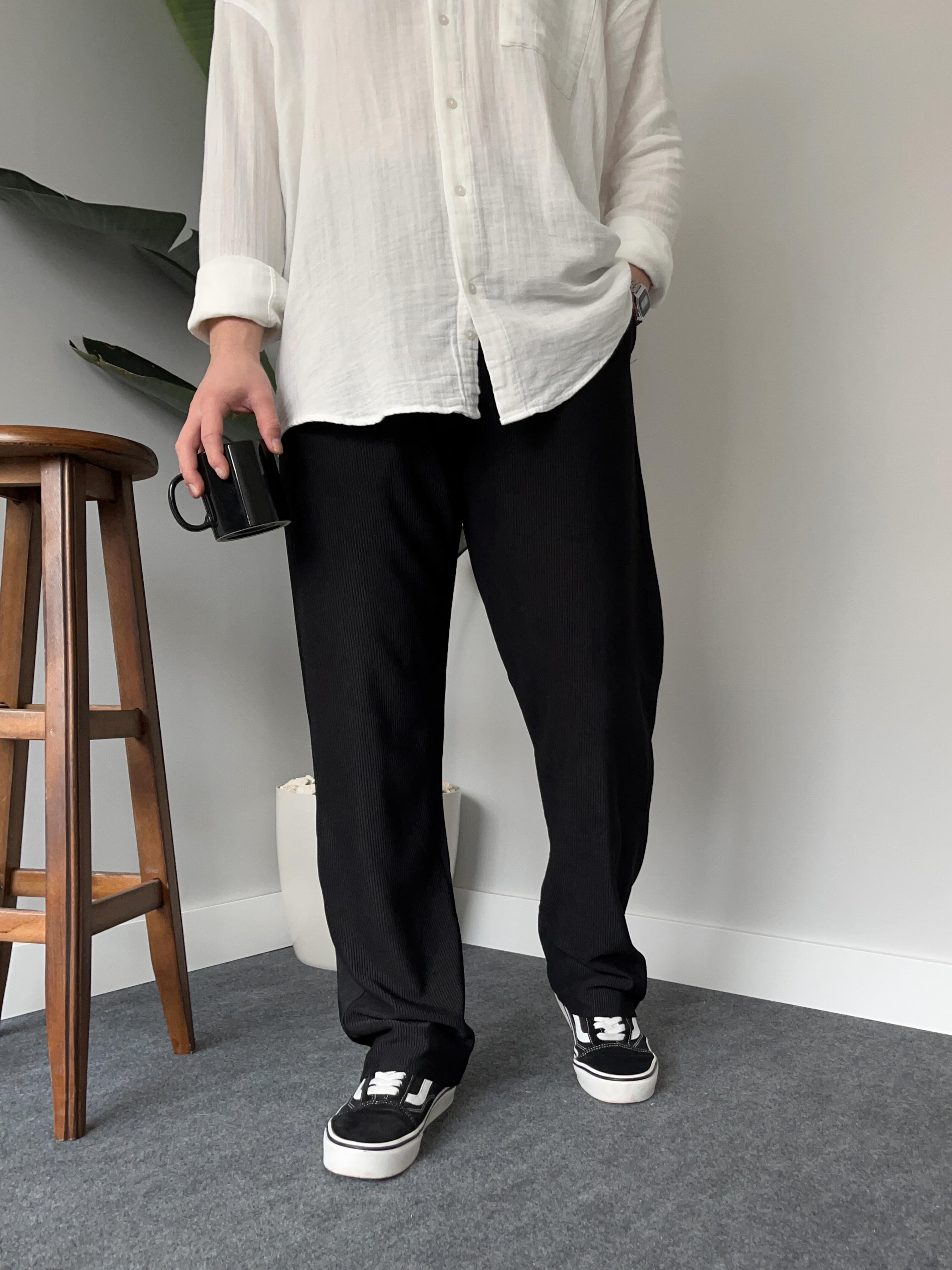 Siyah Fitilli Baggy Pantolon