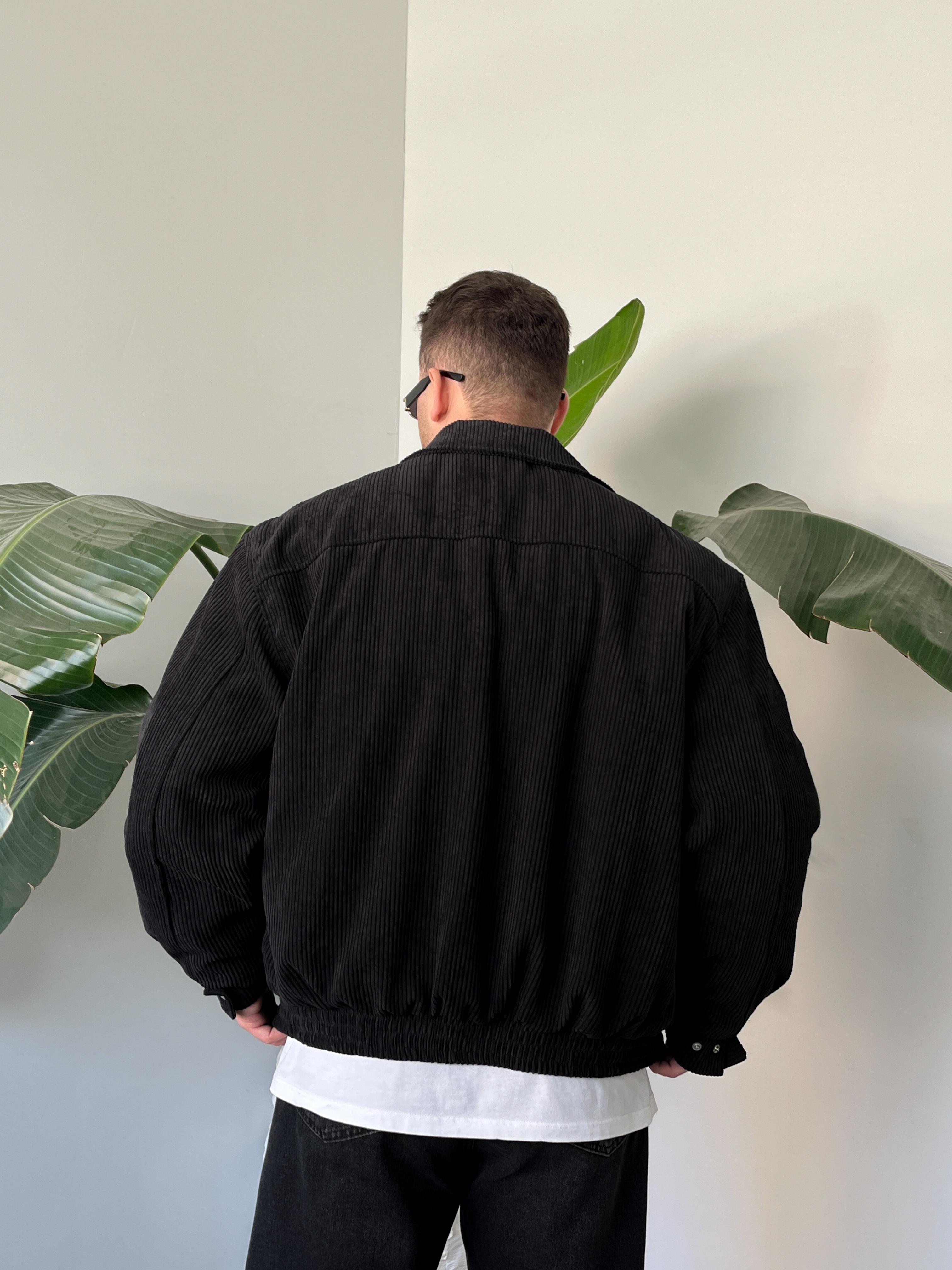 Siyah Fitilli Kadife Bomber Mont