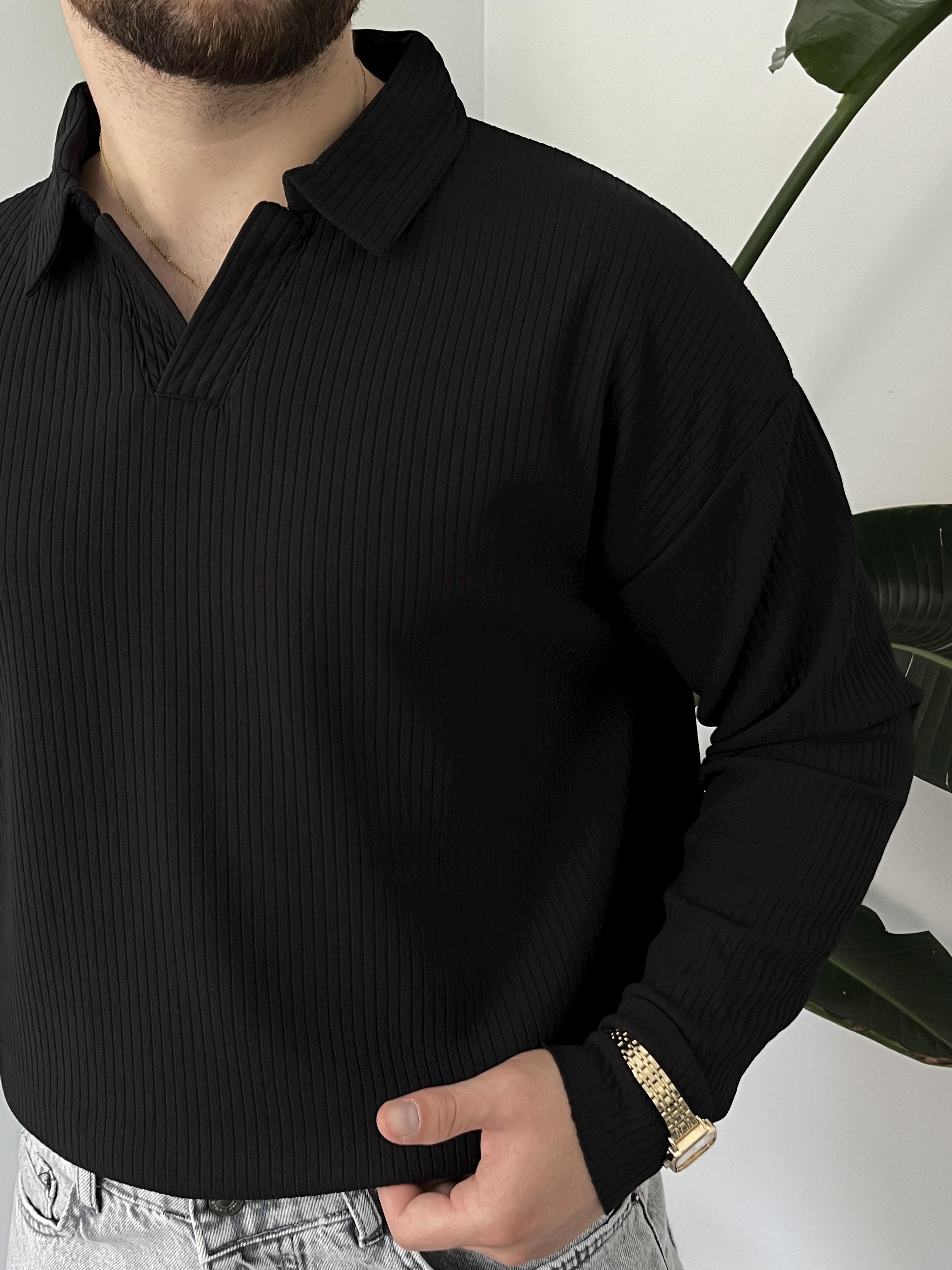 Siyah Fitilli Polo Yaka Triko Sweat