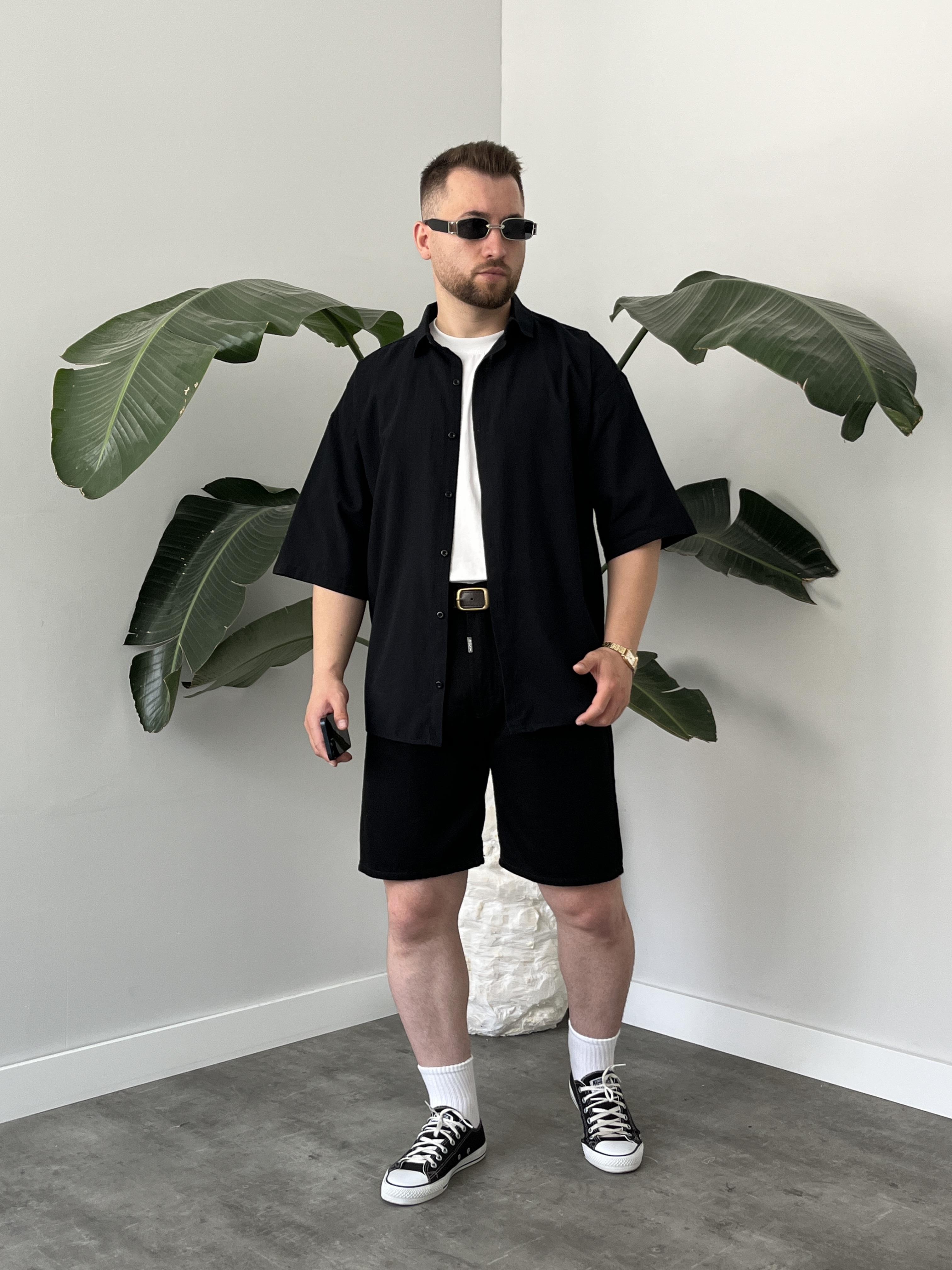 Siyah Fresh Keten Oversize Gömlek