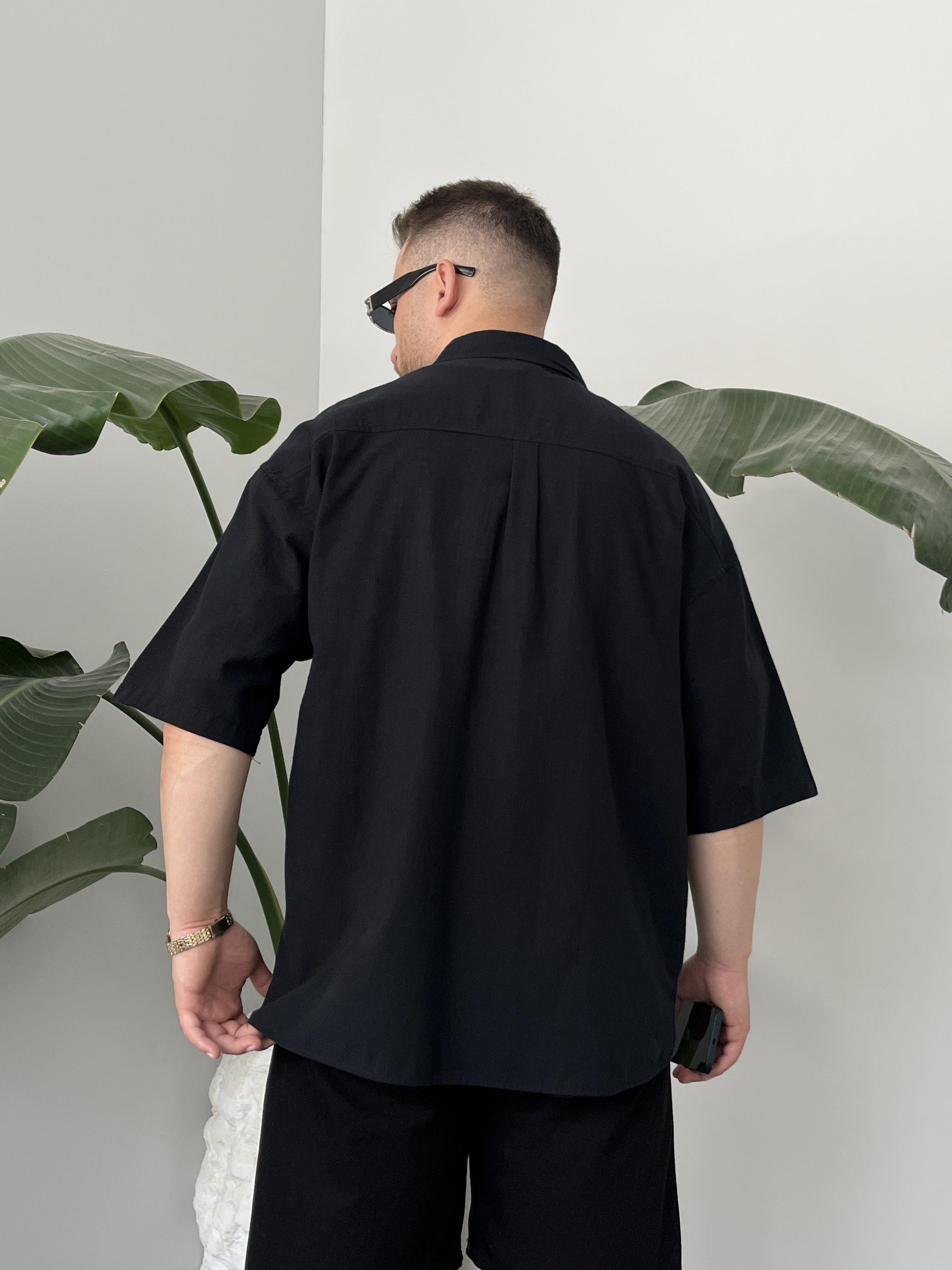 Siyah Fresh Keten Oversize Gömlek
