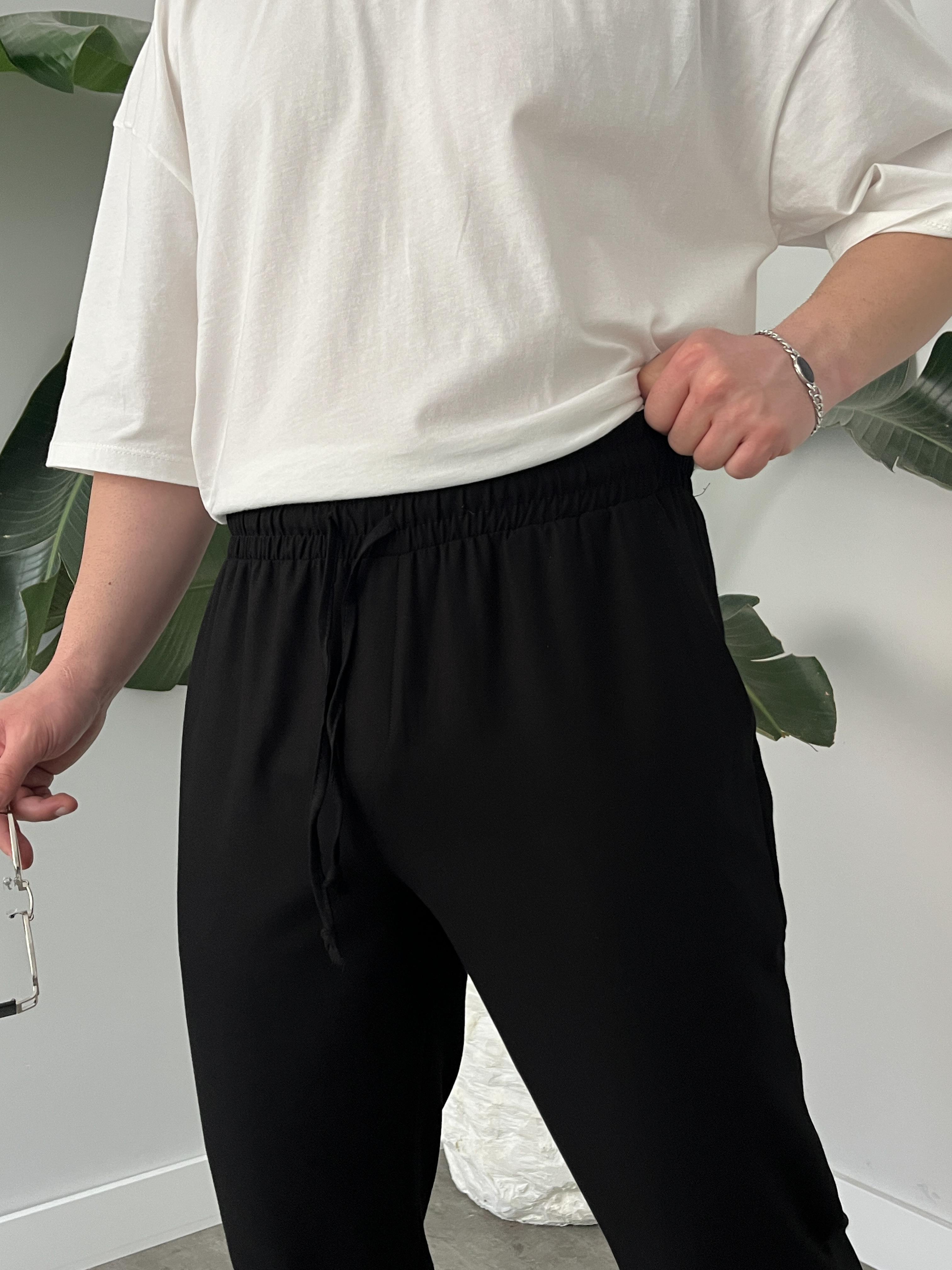 Siyah Gabardin Keten Baggy Pantolon