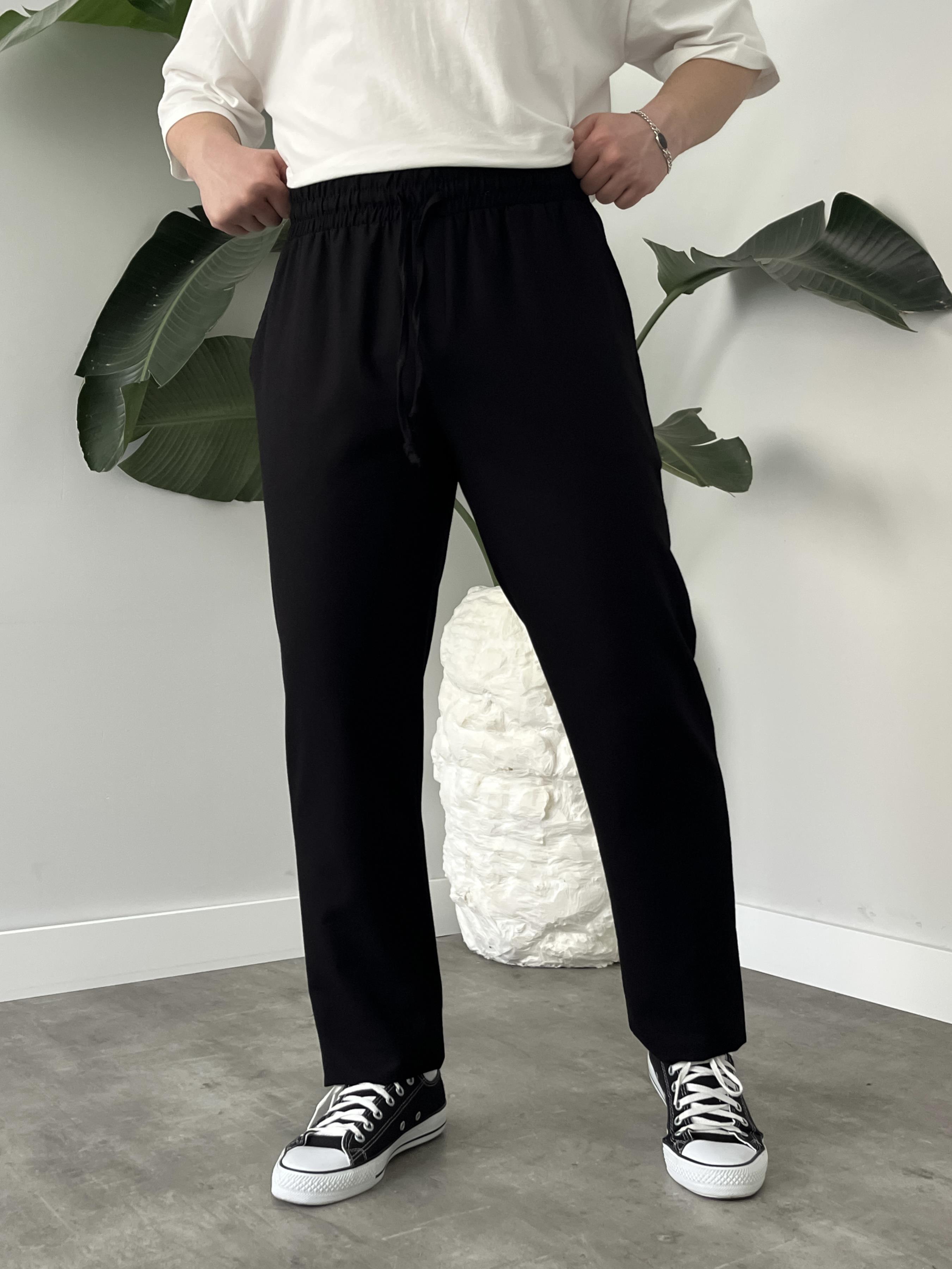 Siyah Gabardin Keten Baggy Pantolon