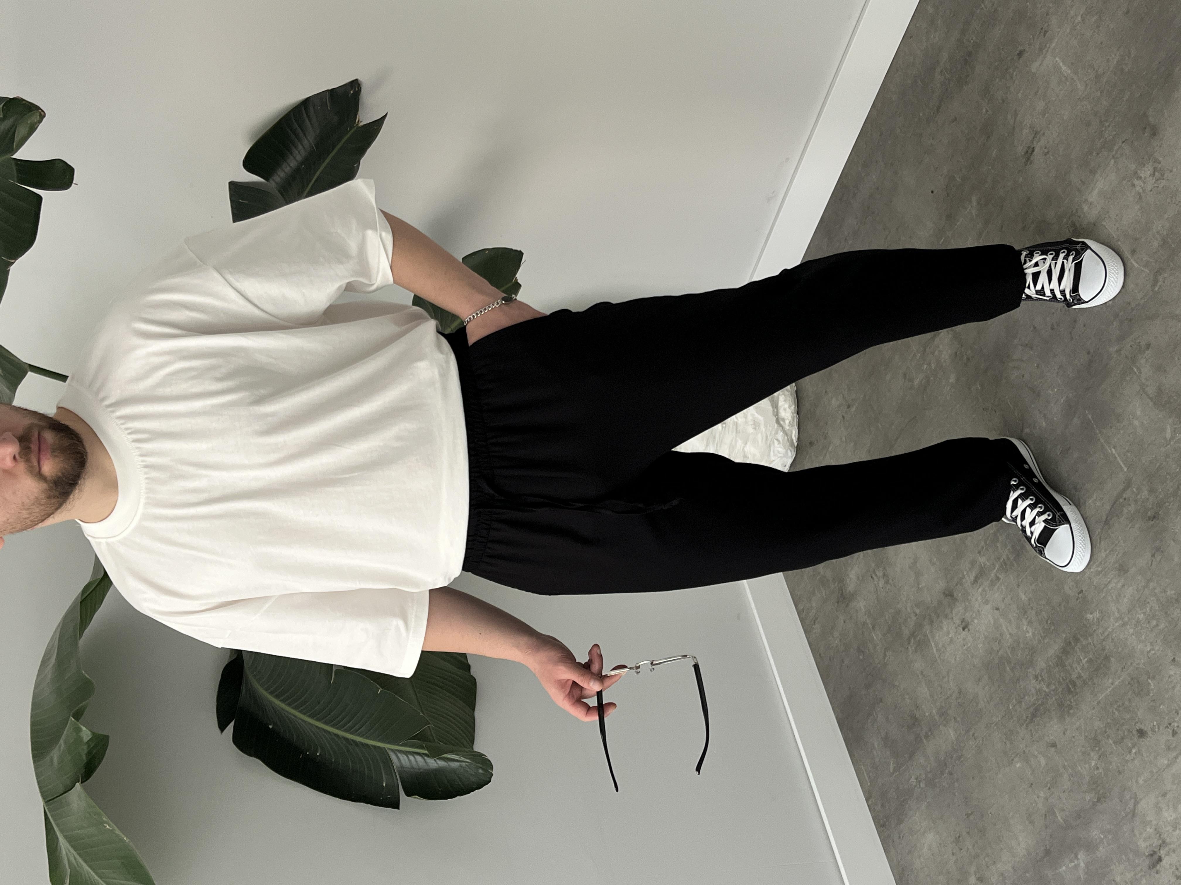 Siyah Gabardin Keten Baggy Pantolon