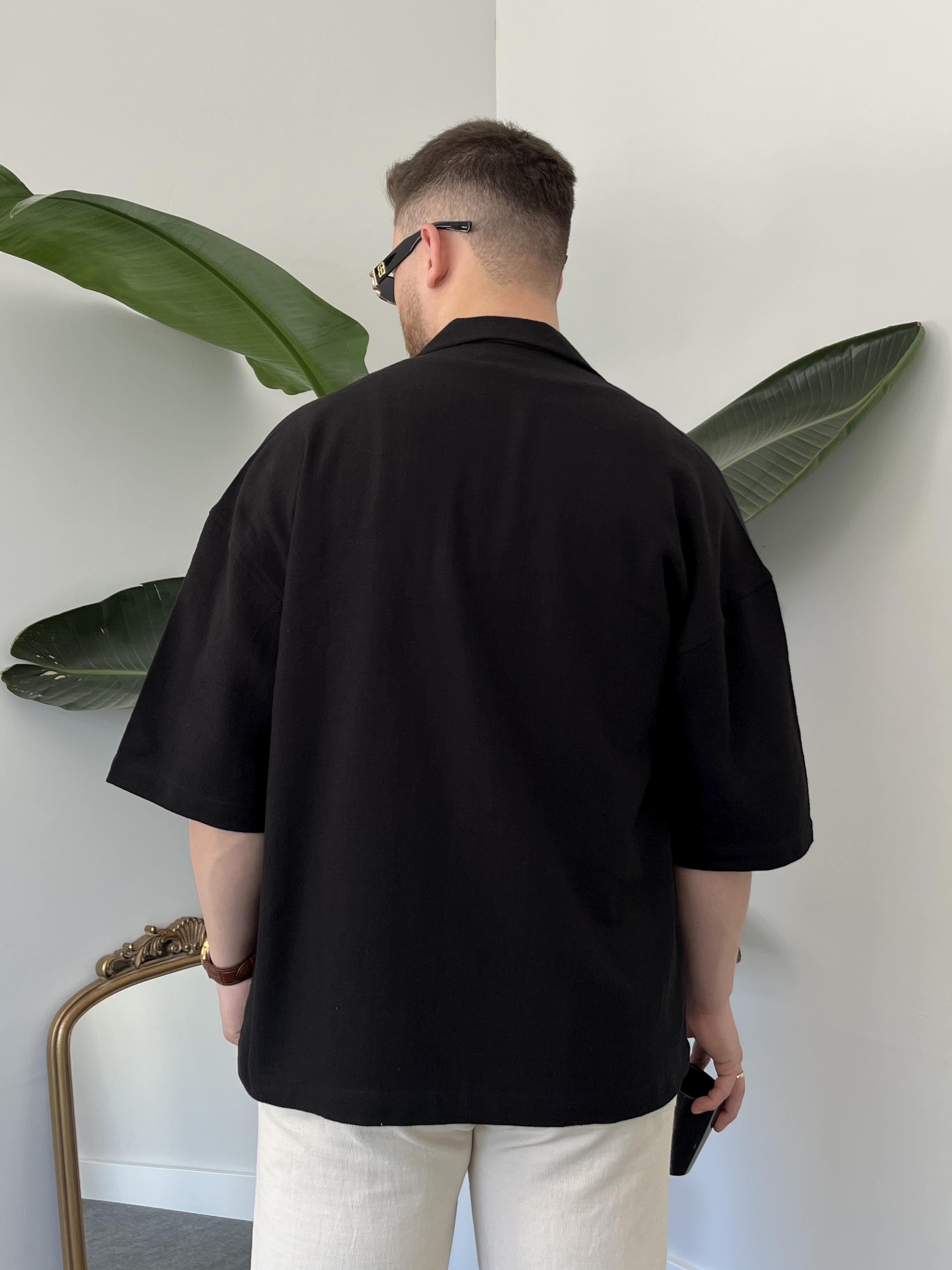 Siyah Gabardin Oversize Gömlek