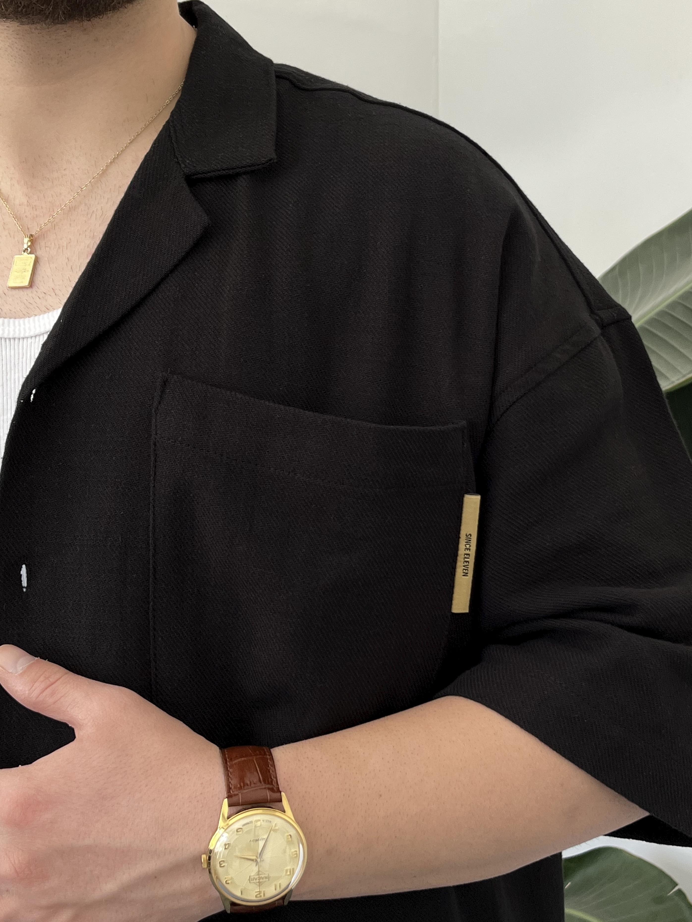 Siyah Gabardin Oversize Gömlek