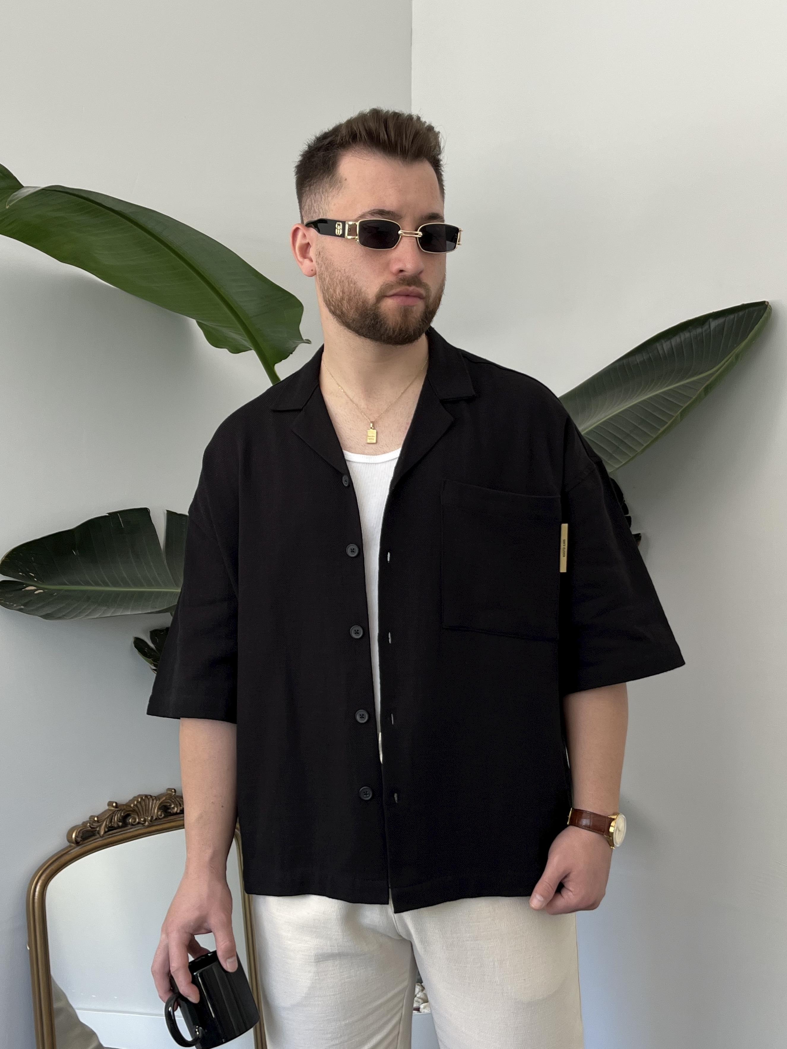 Siyah Gabardin Oversize Gömlek