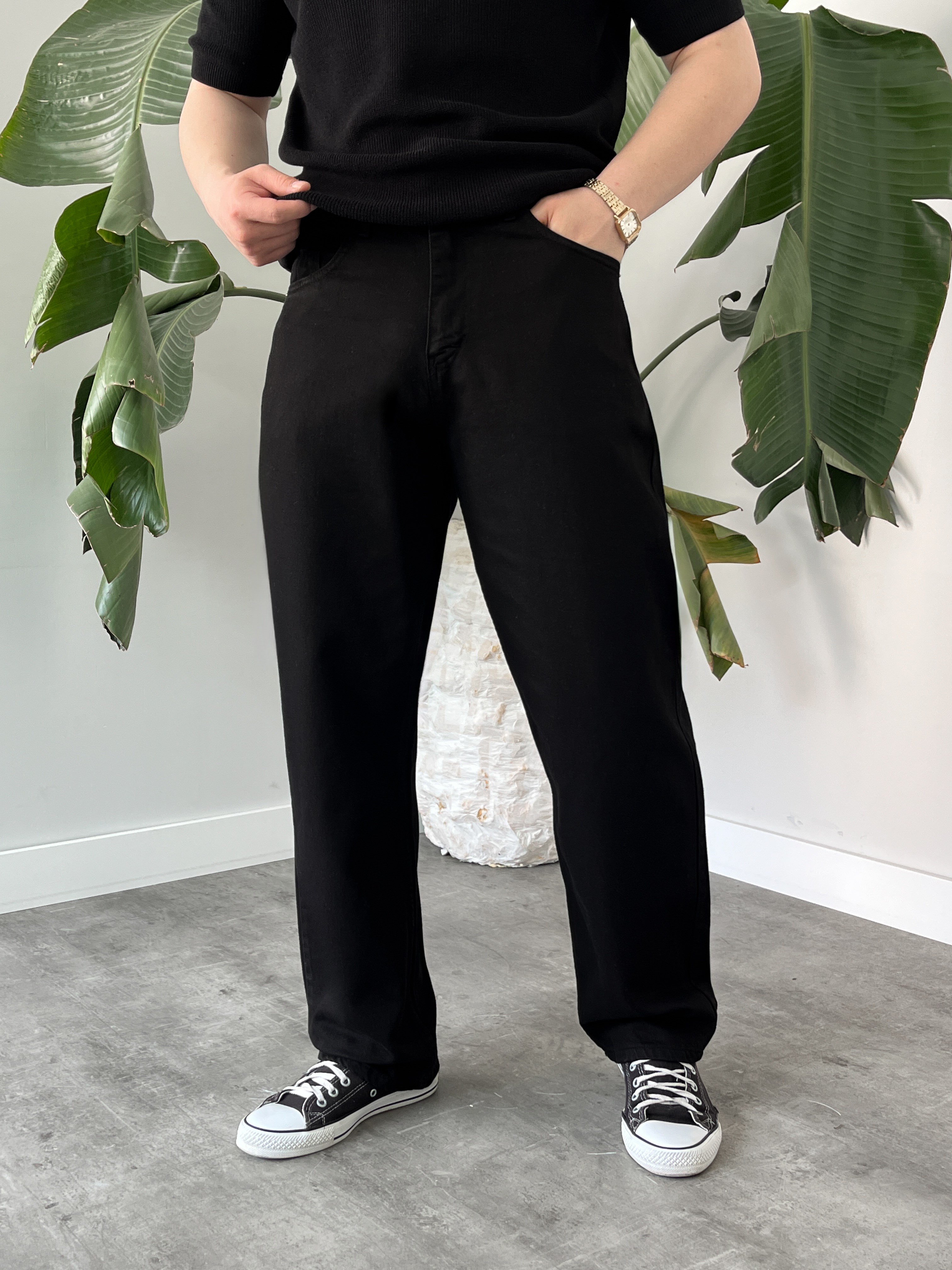 Siyah Kanvas Baggy Jean