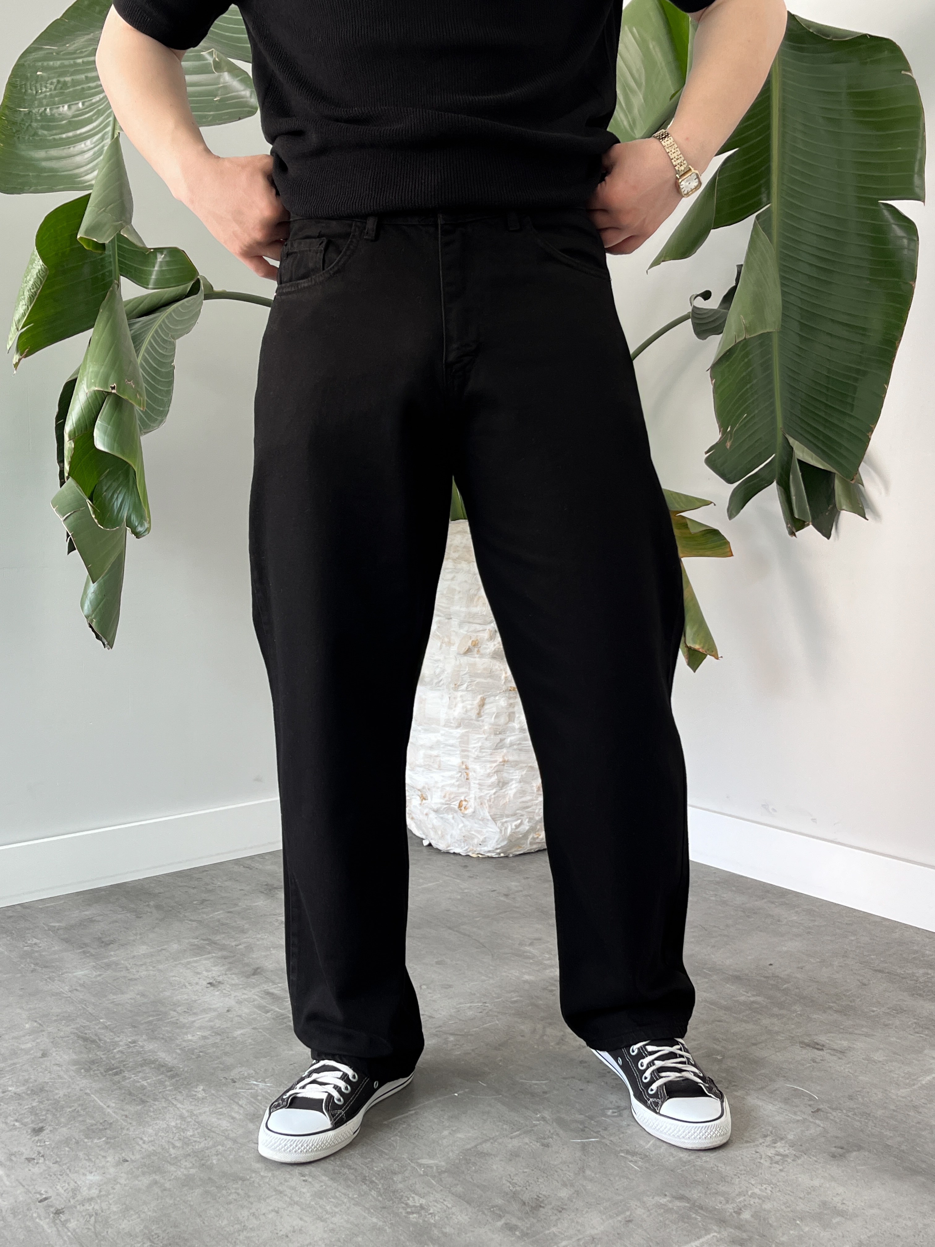 Siyah Kanvas Baggy Jean