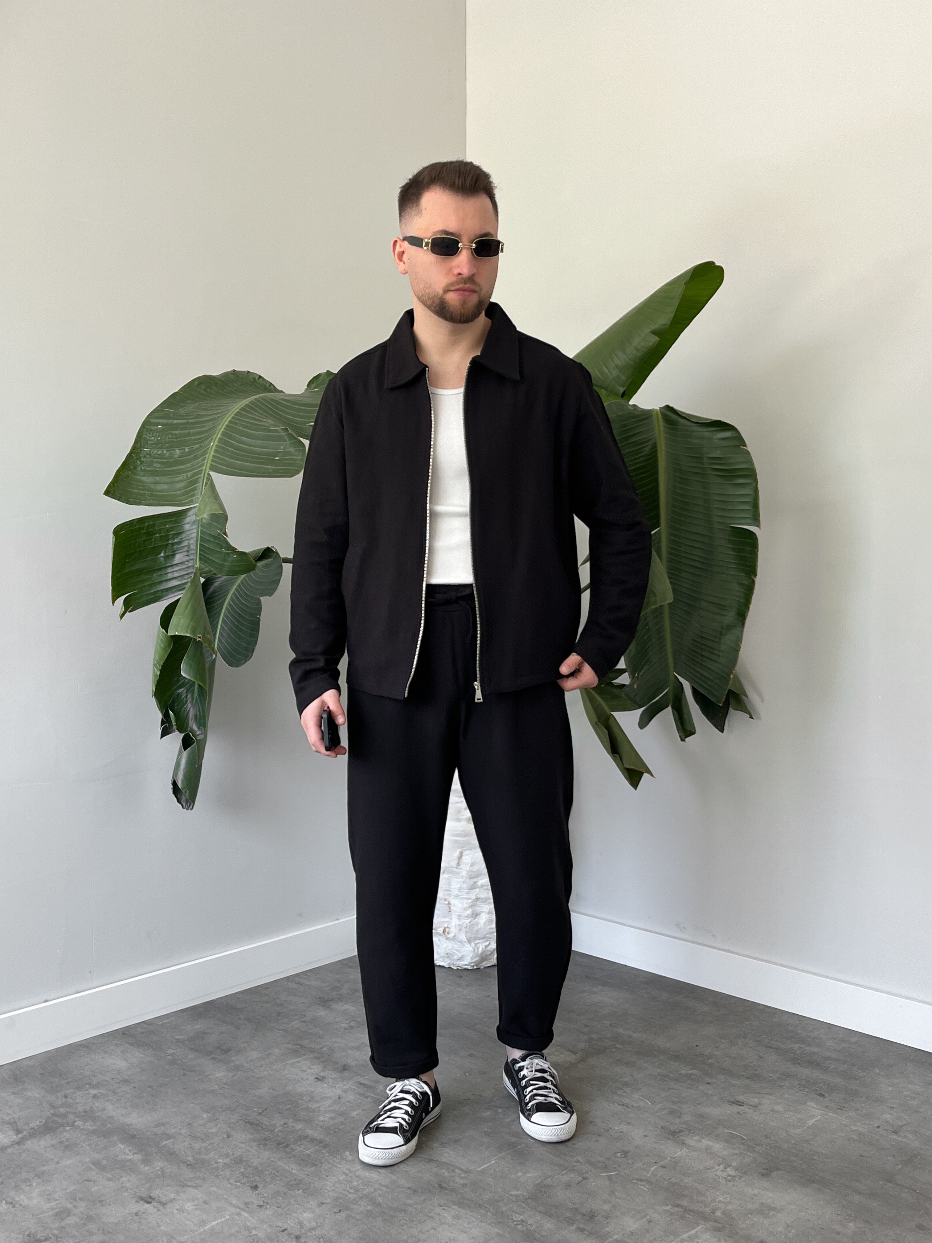 Siyah Casual Keten Mevsimlik Ceket-Pantolon Takım