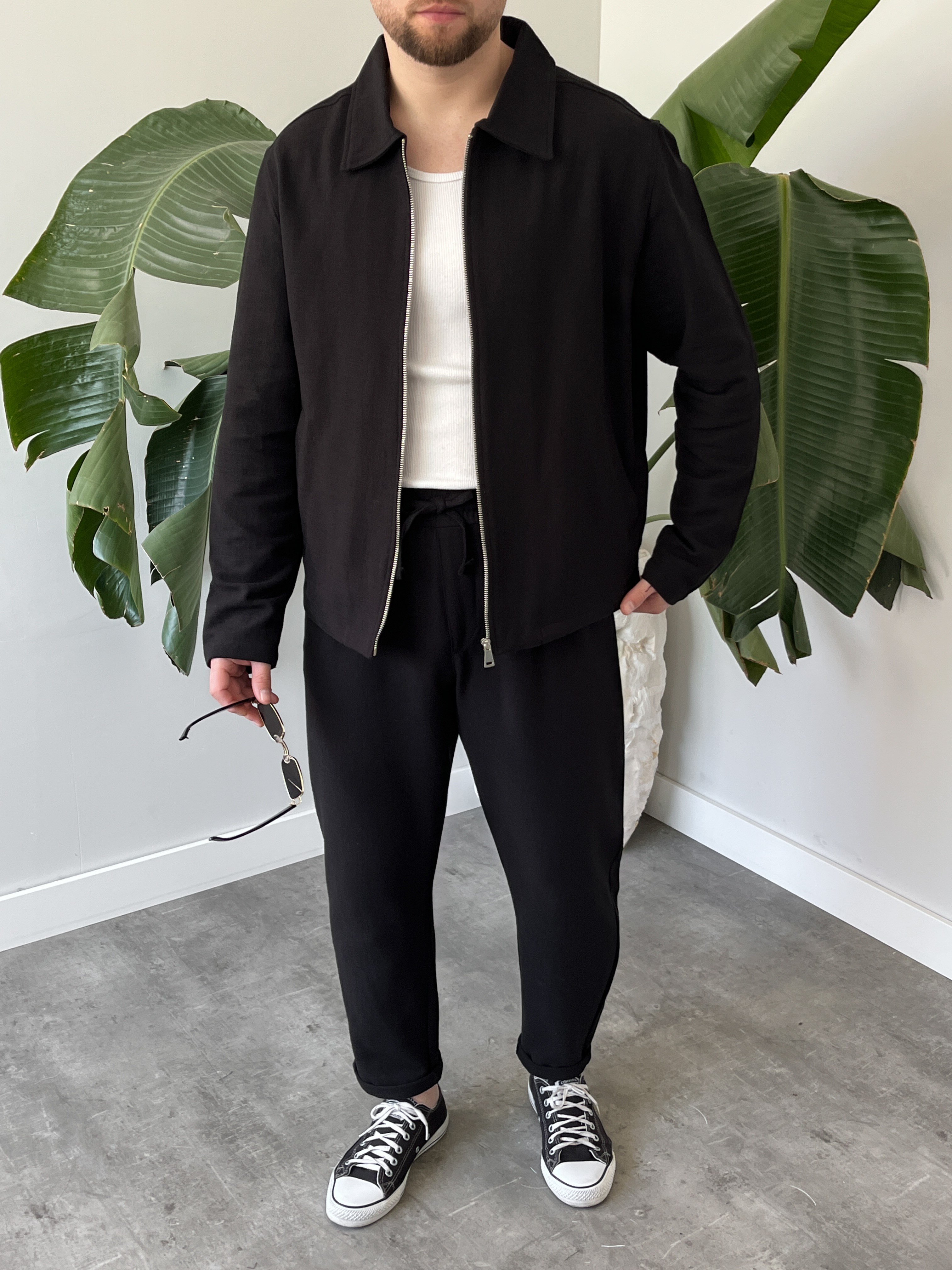 Siyah Casual Keten Mevsimlik Ceket-Pantolon Takım