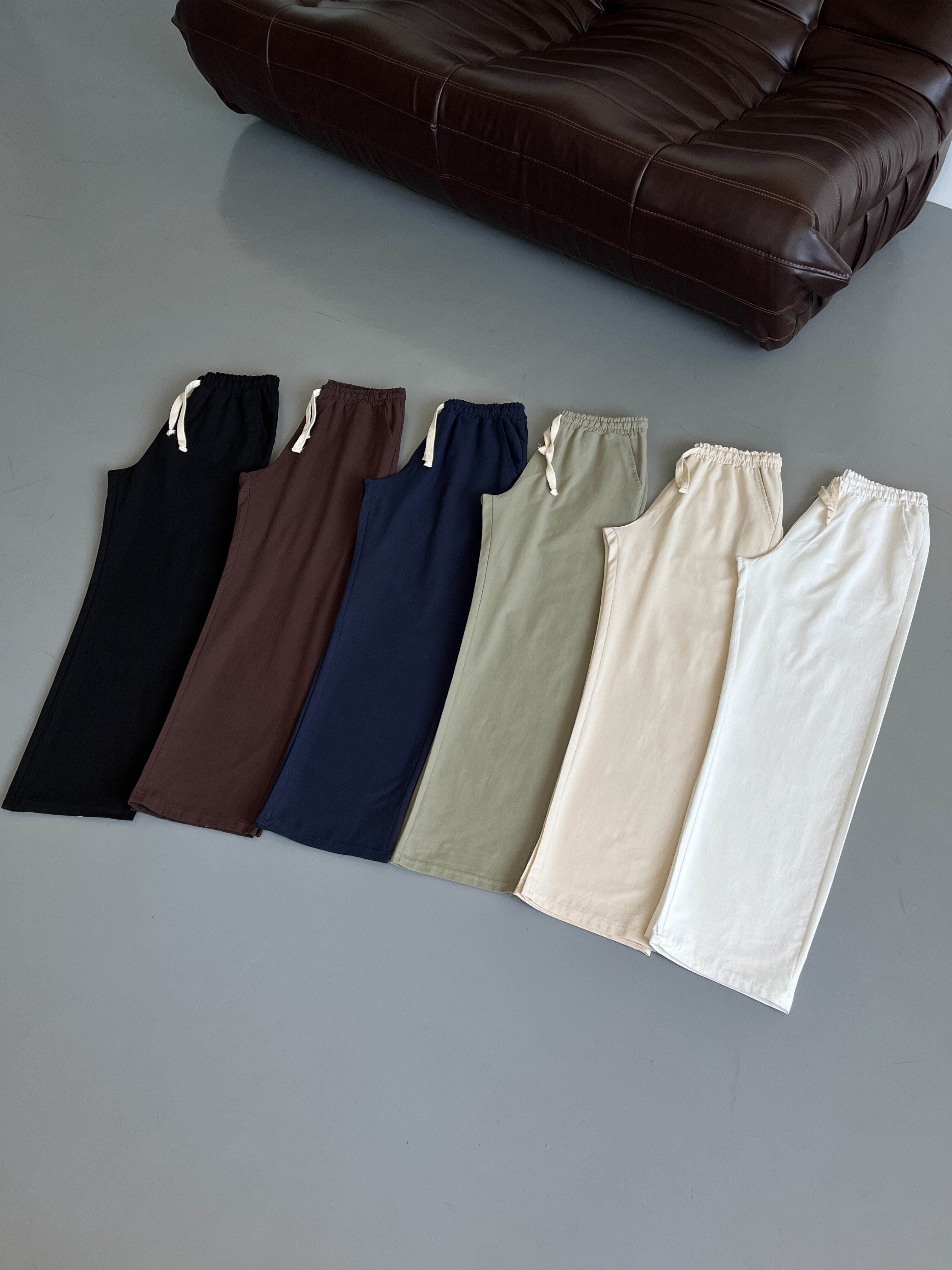 Siyah Lizalı Pamuk Keten Baggy Pantolon