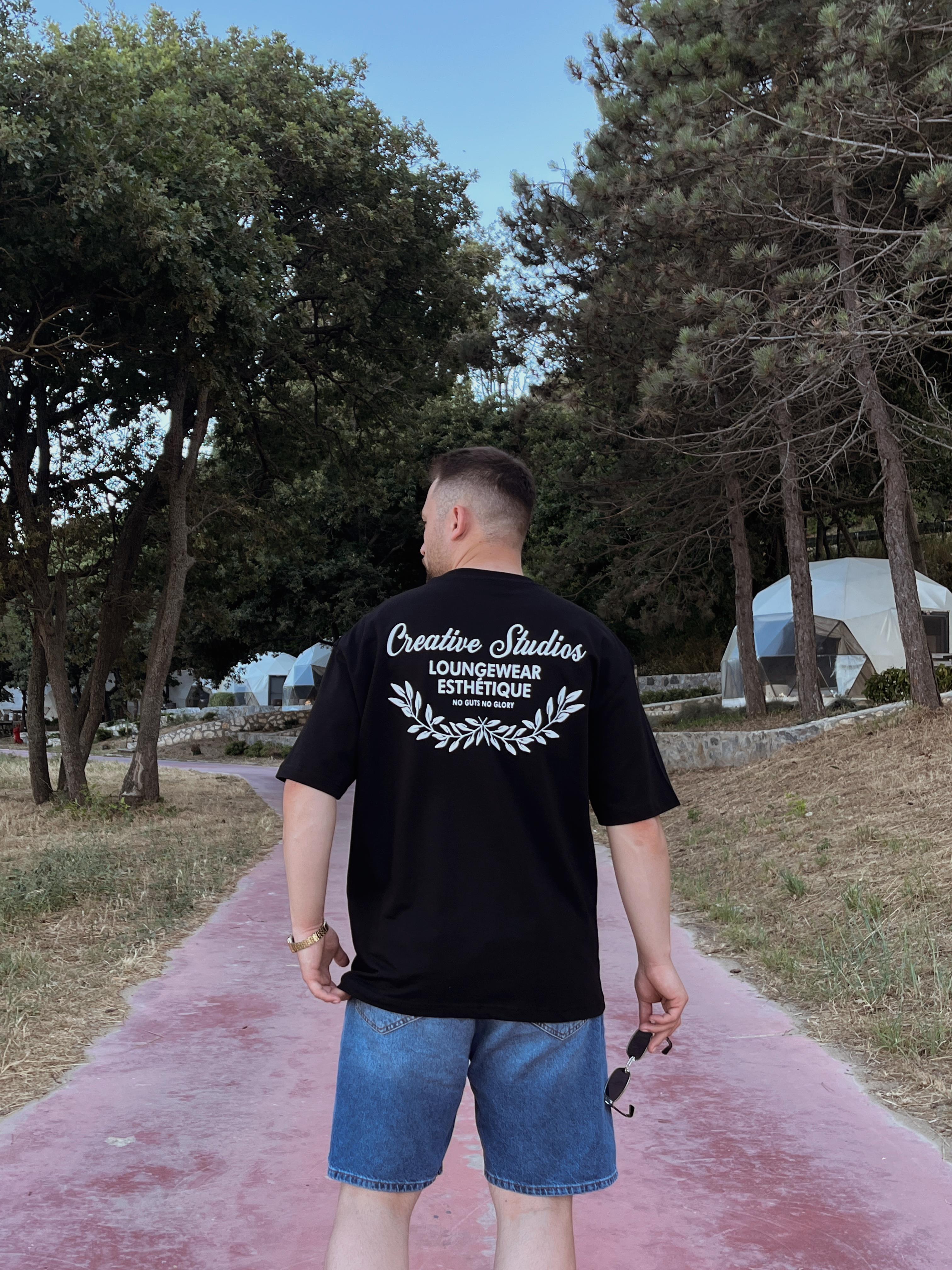 Siyah Loungewear Baskılı Oversize T-shirt