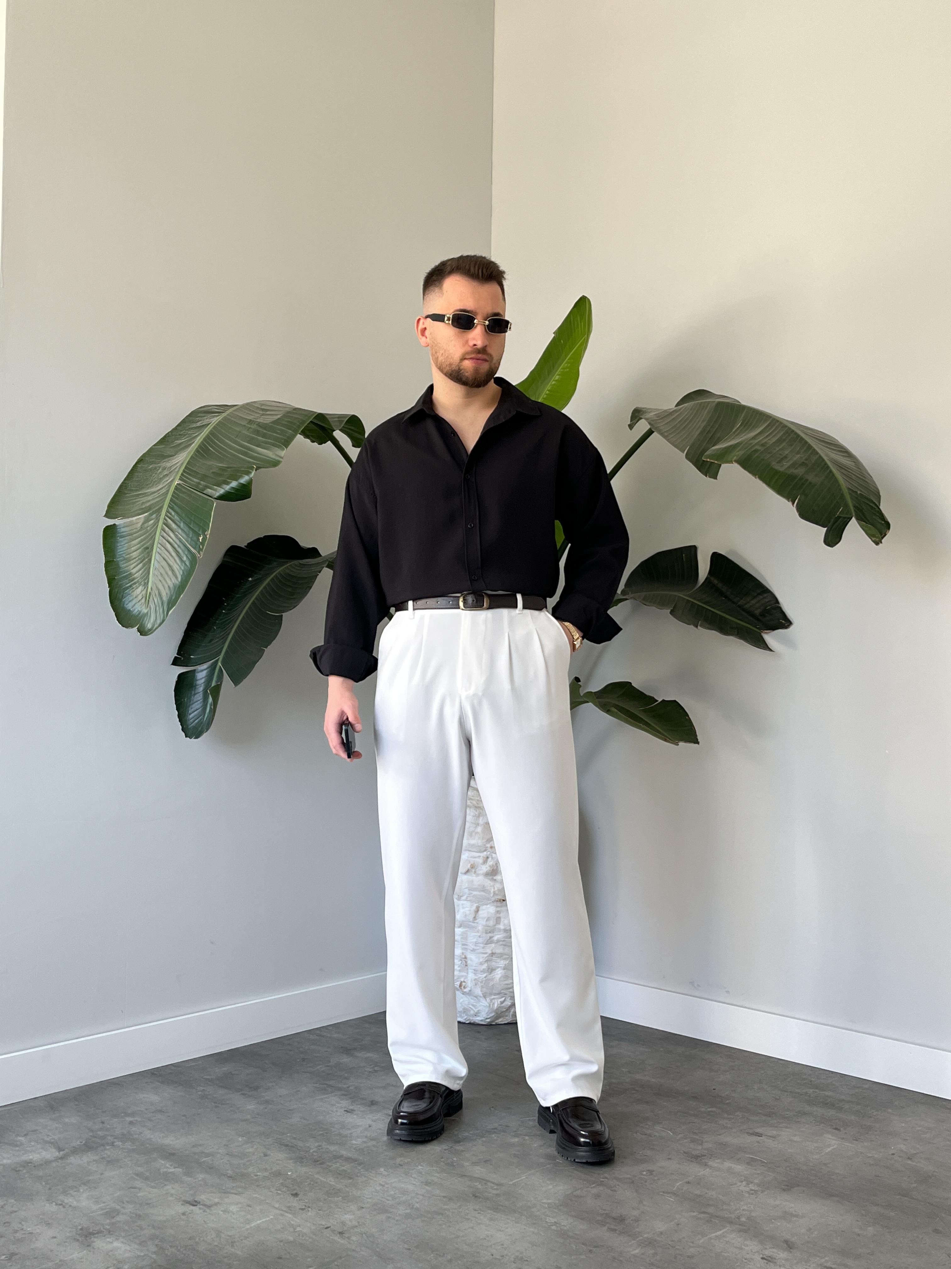 Siyah Modal Basic Oversize Gömlek