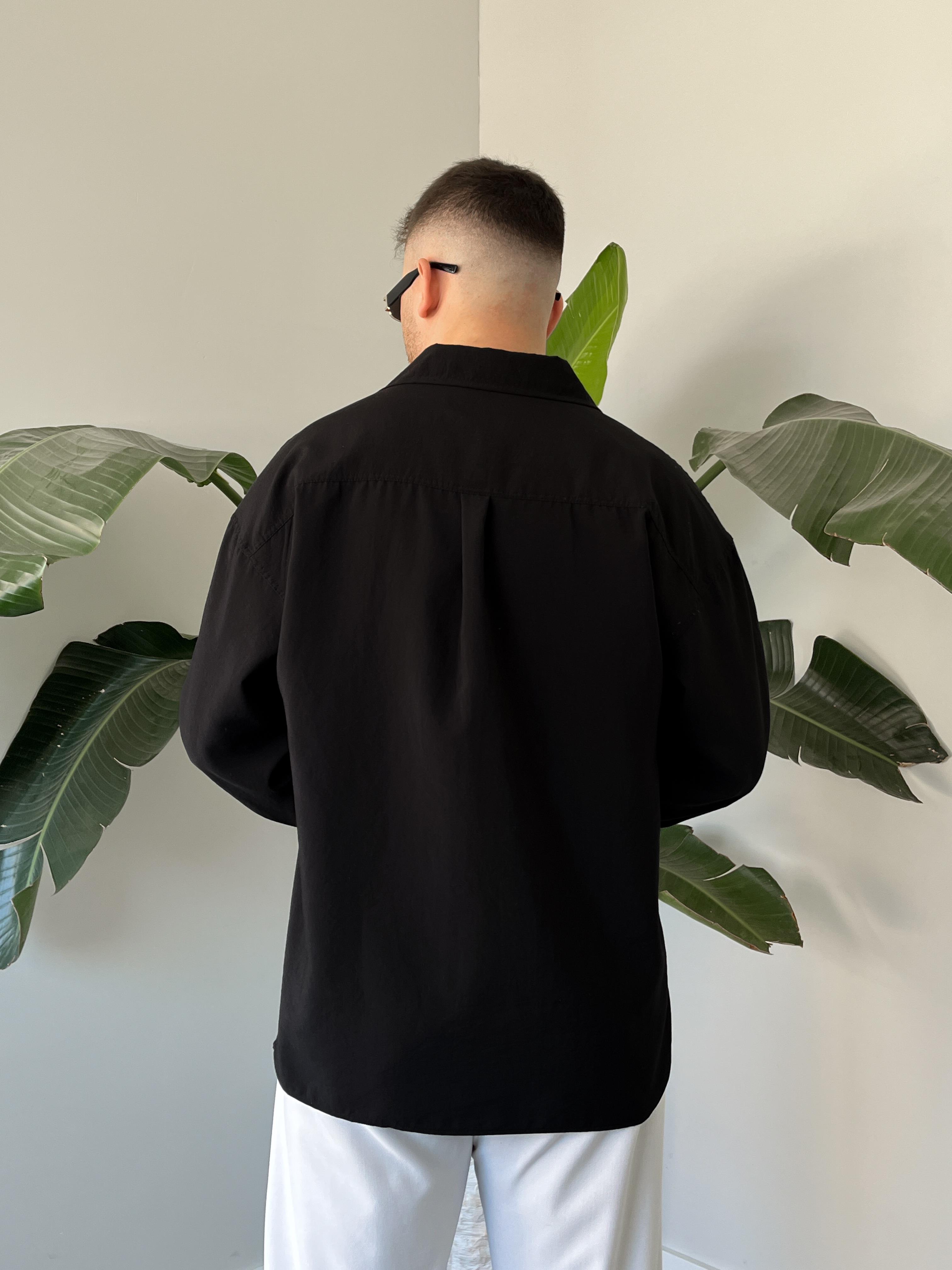Siyah Modal Basic Oversize Gömlek