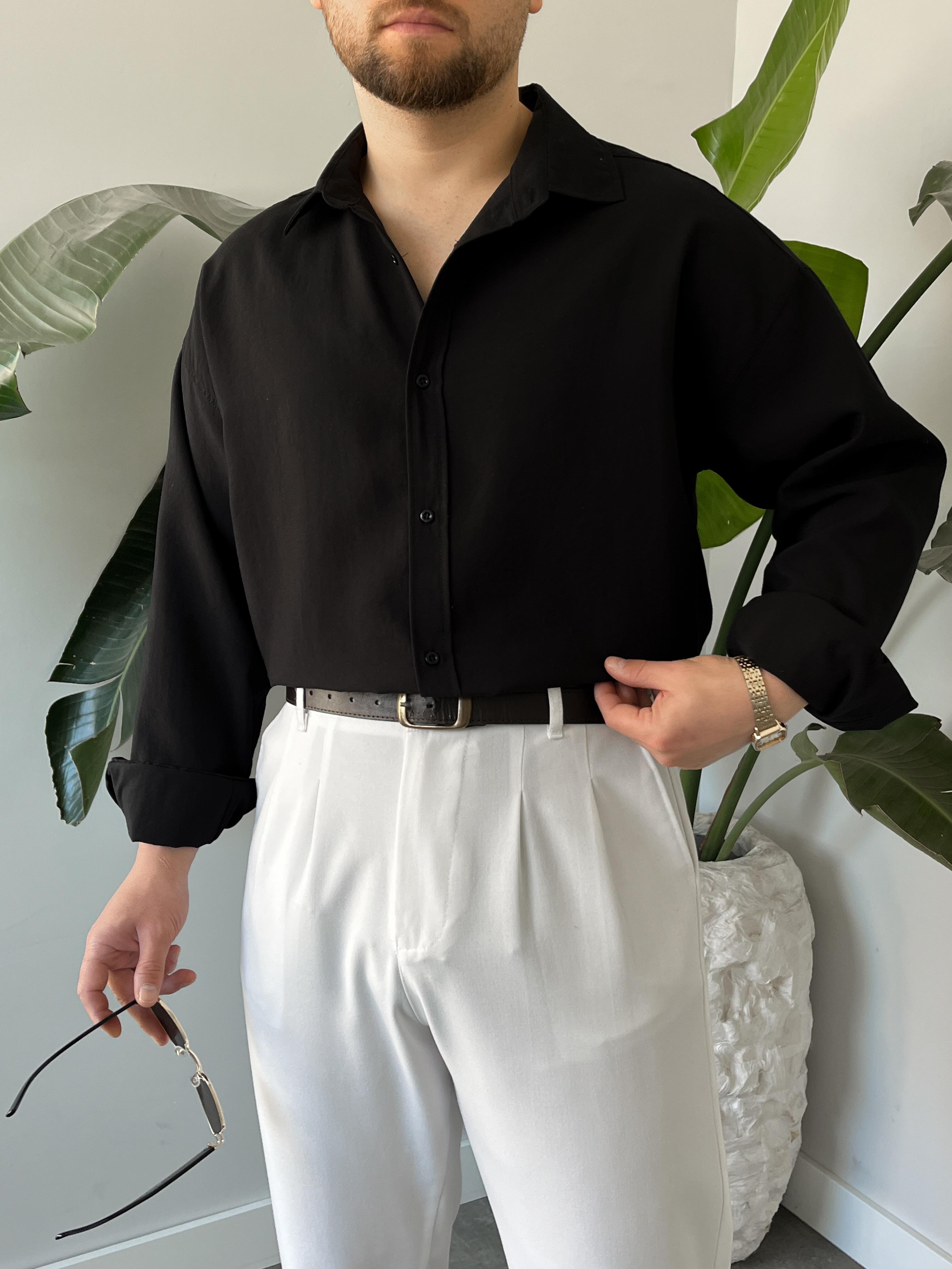 Siyah Modal Basic Oversize Gömlek