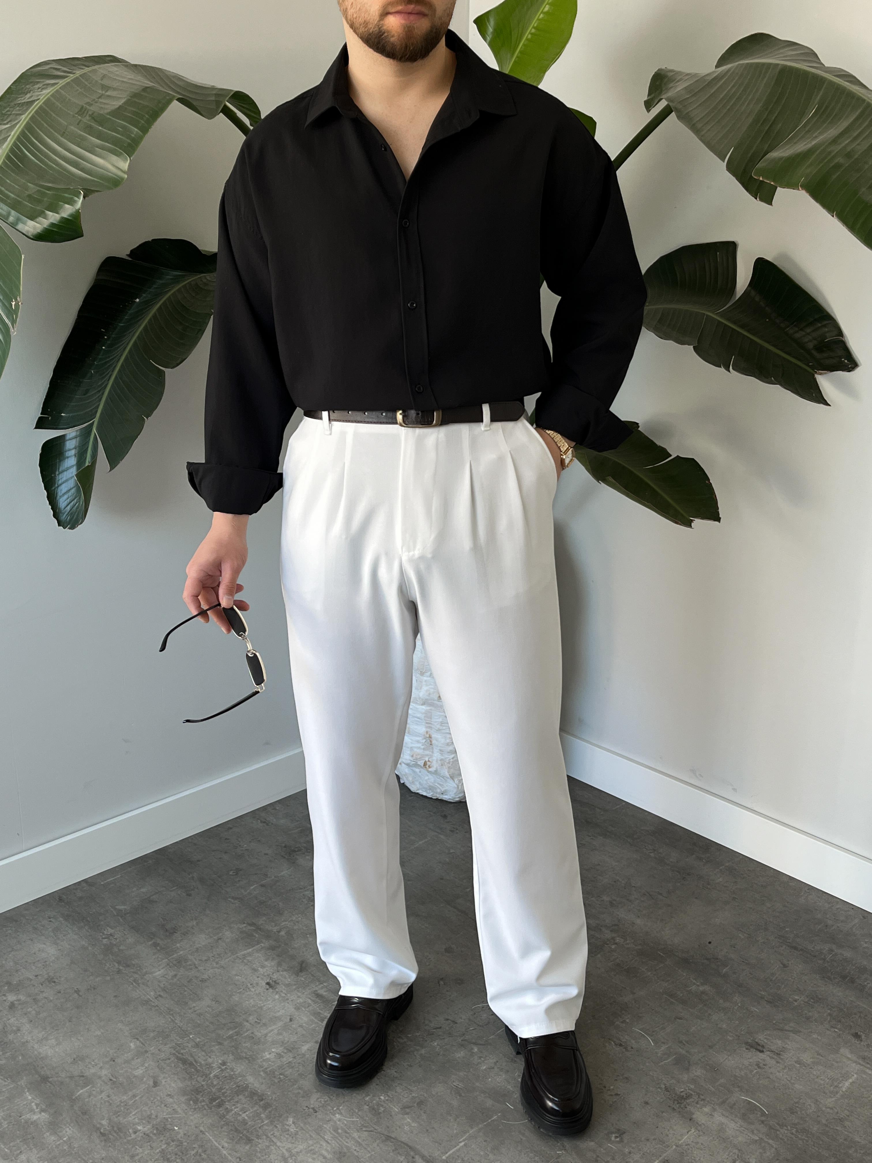 Siyah Modal Basic Oversize Gömlek