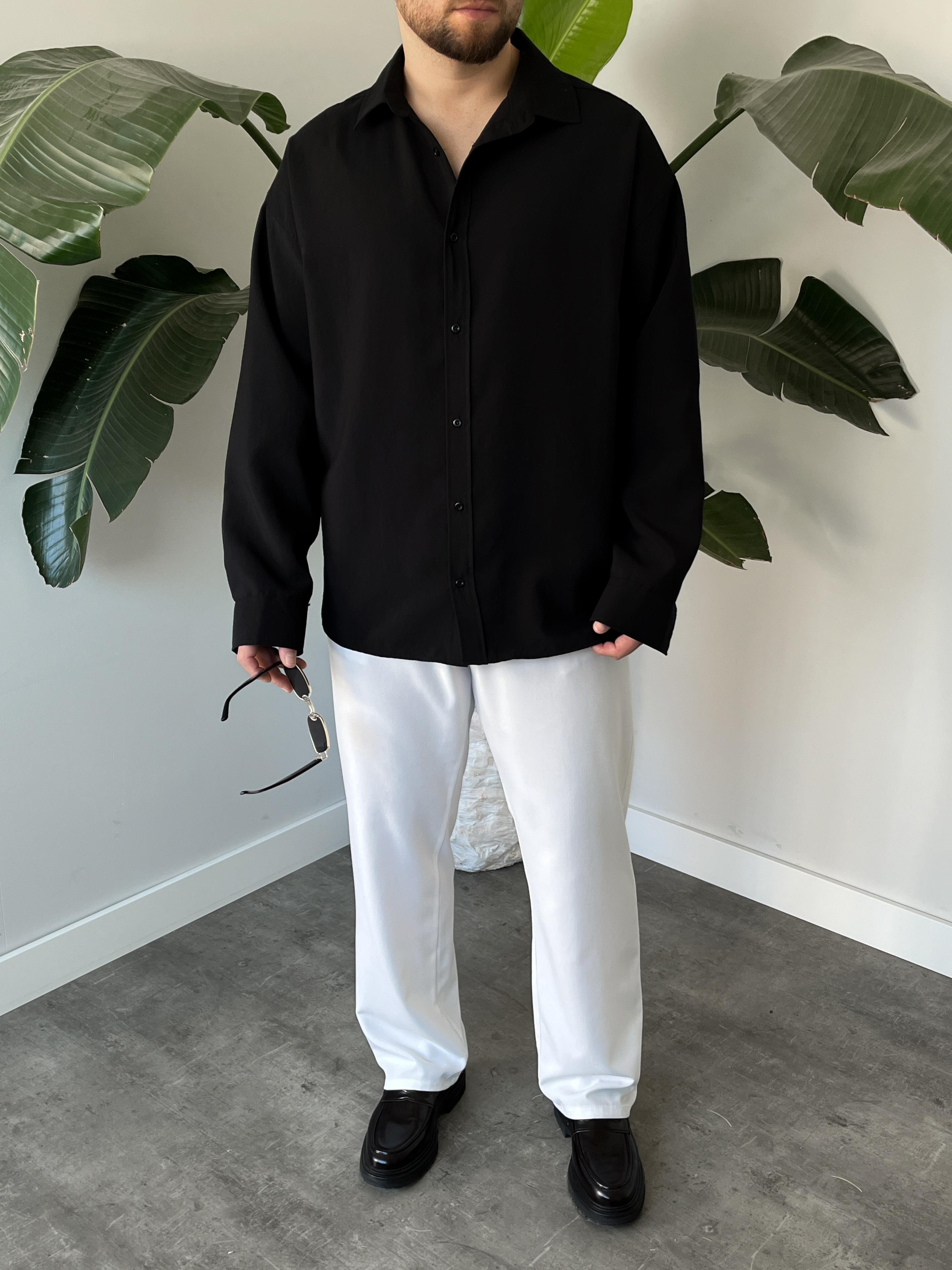 Siyah Modal Basic Oversize Gömlek