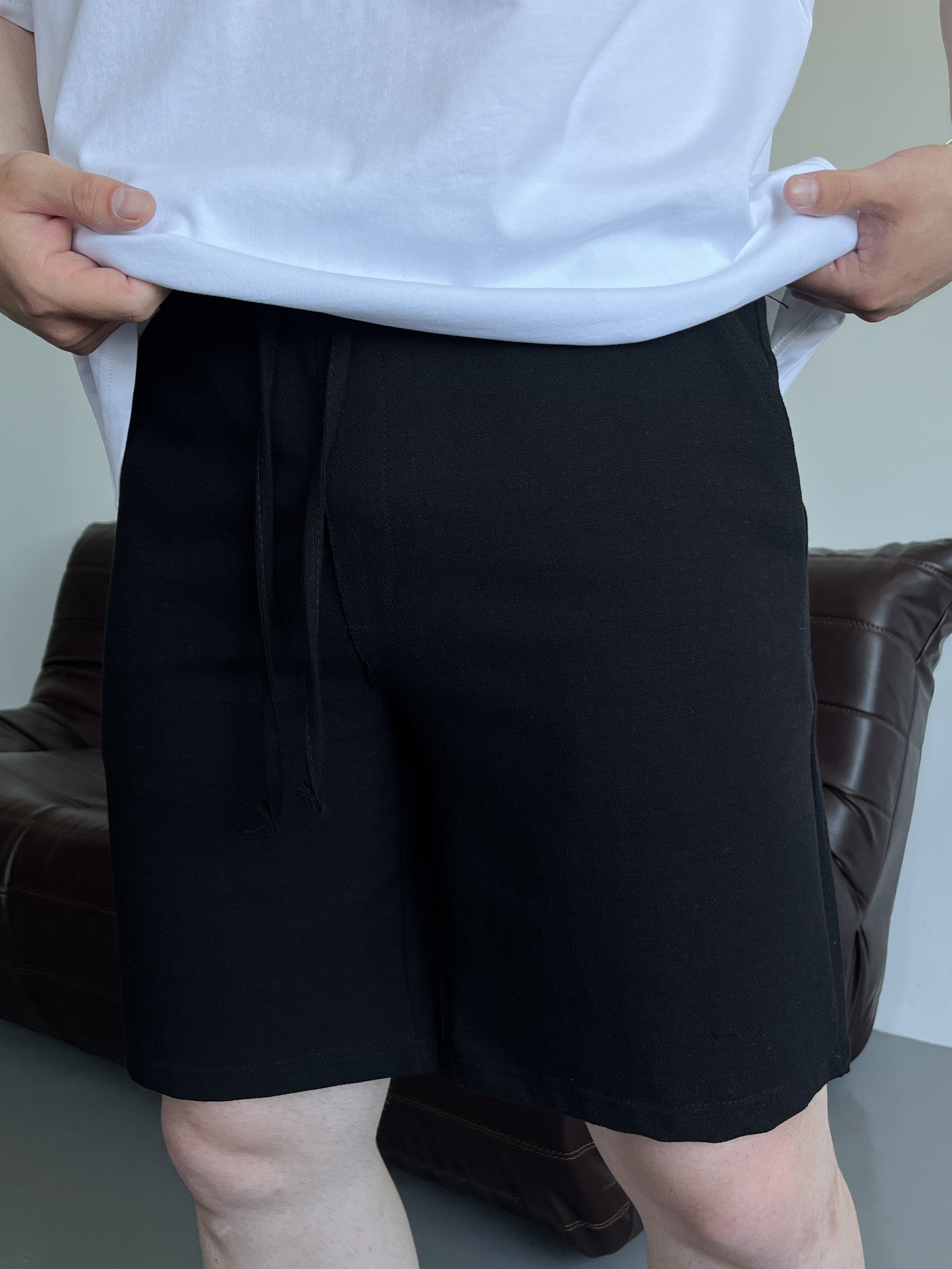 Siyah Pamuk Keten Relax Fit Şort