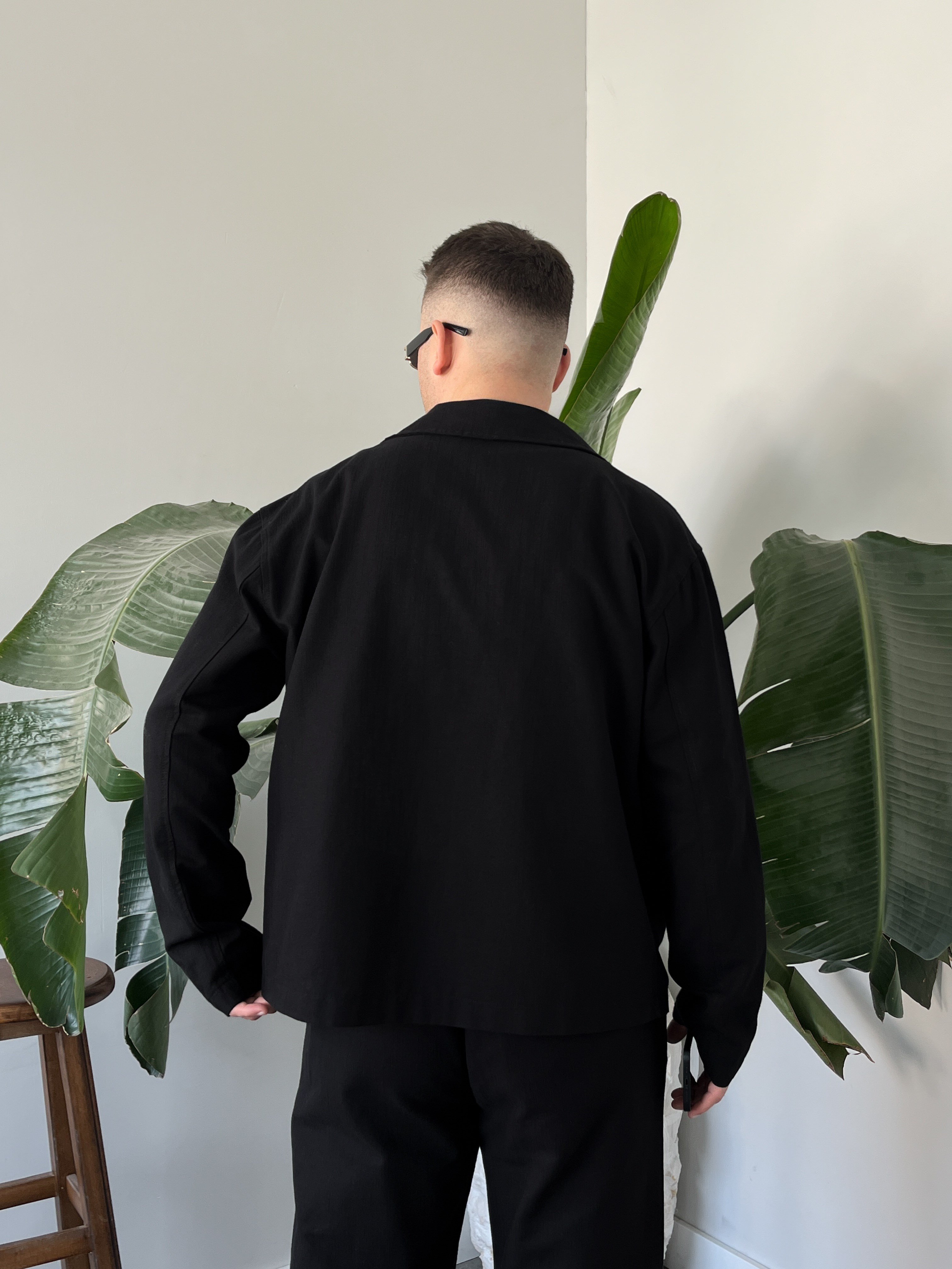Siyah Premium Keten Oversize Kruvaze Takım