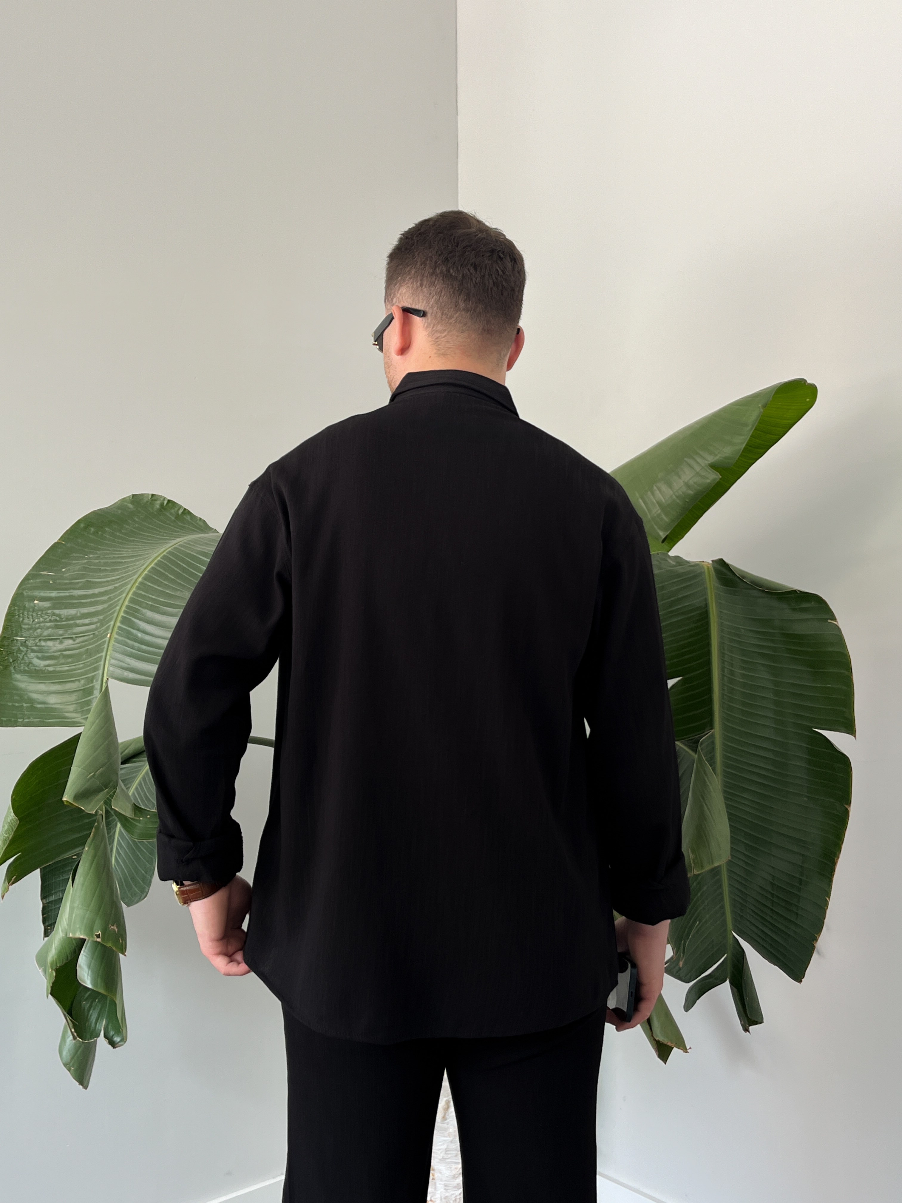 Siyah Serra Keten Oversize Takım
