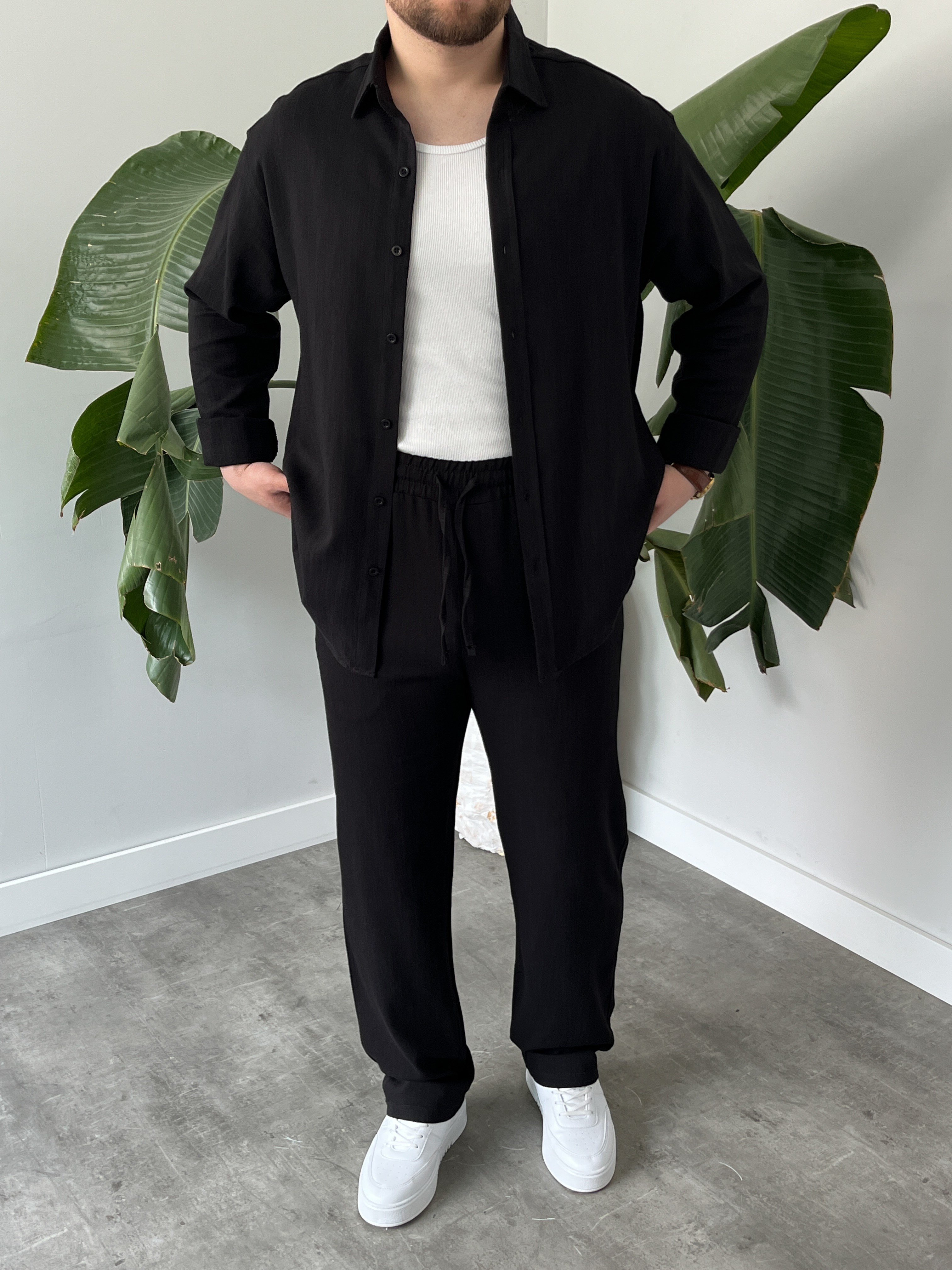 Siyah Serra Keten Oversize Takım