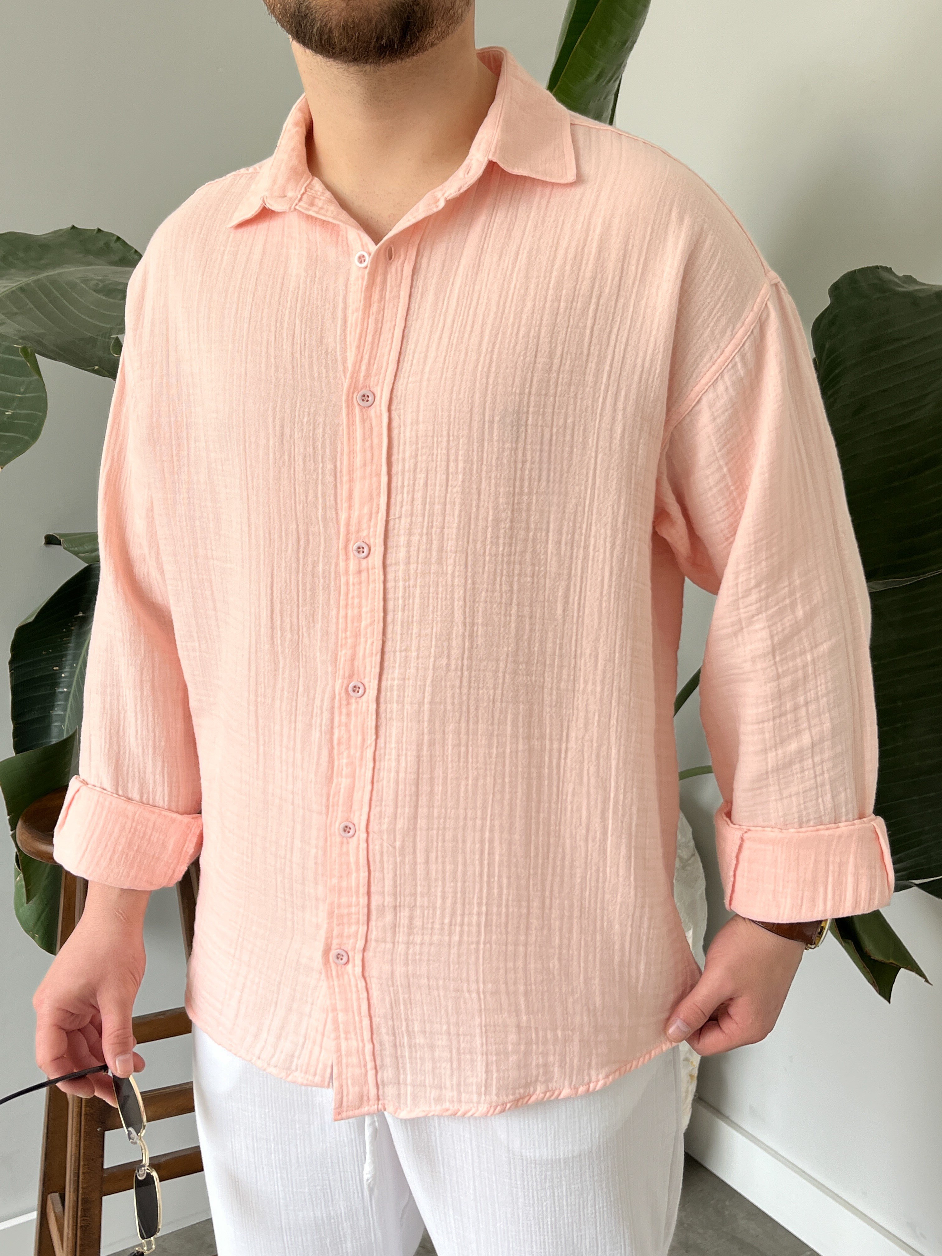 Somon Premium Müslin Dokulu Oversize Gömlek