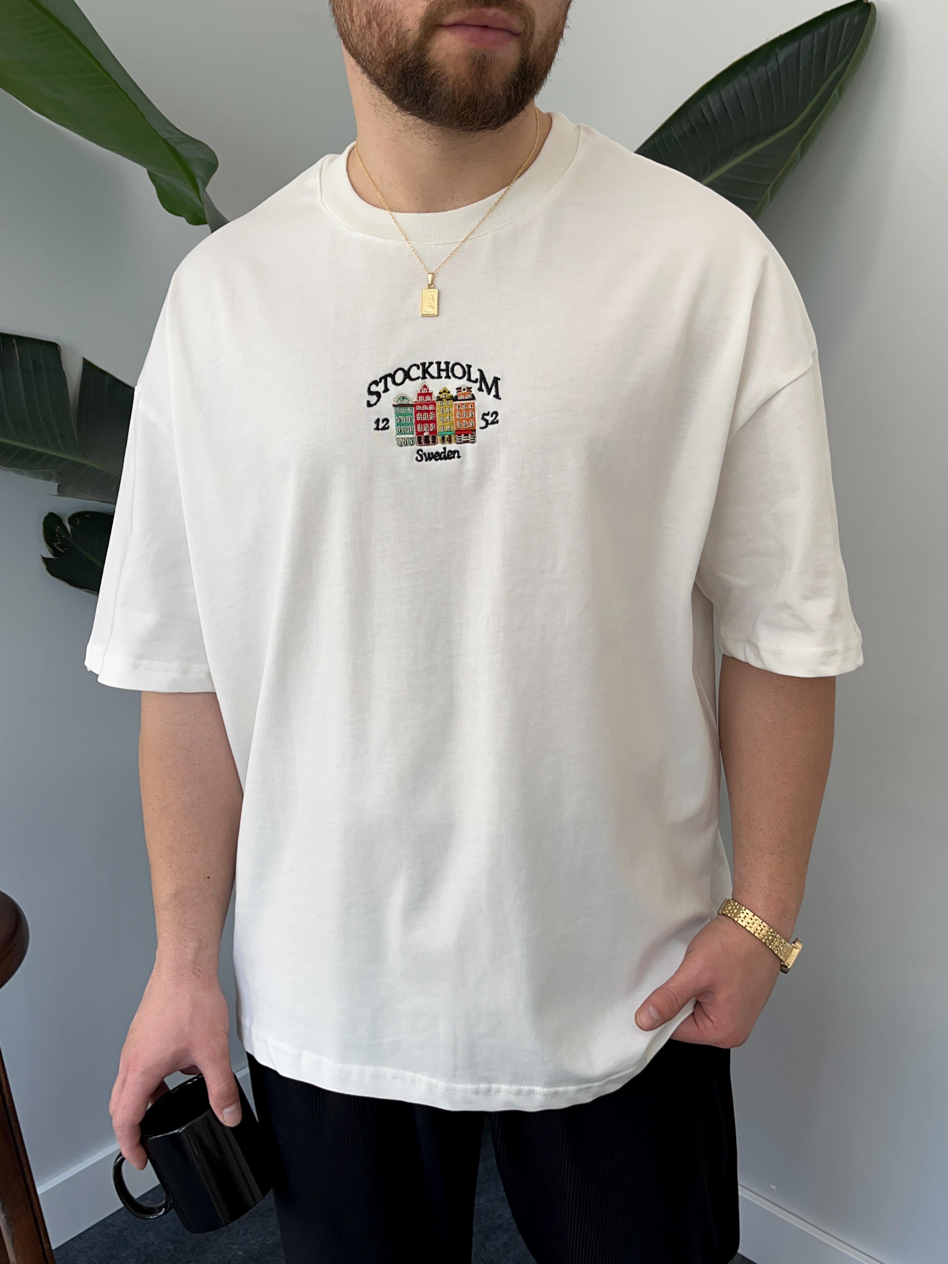 Stockholm Nakışlı Ekru Oversize  T-shirt